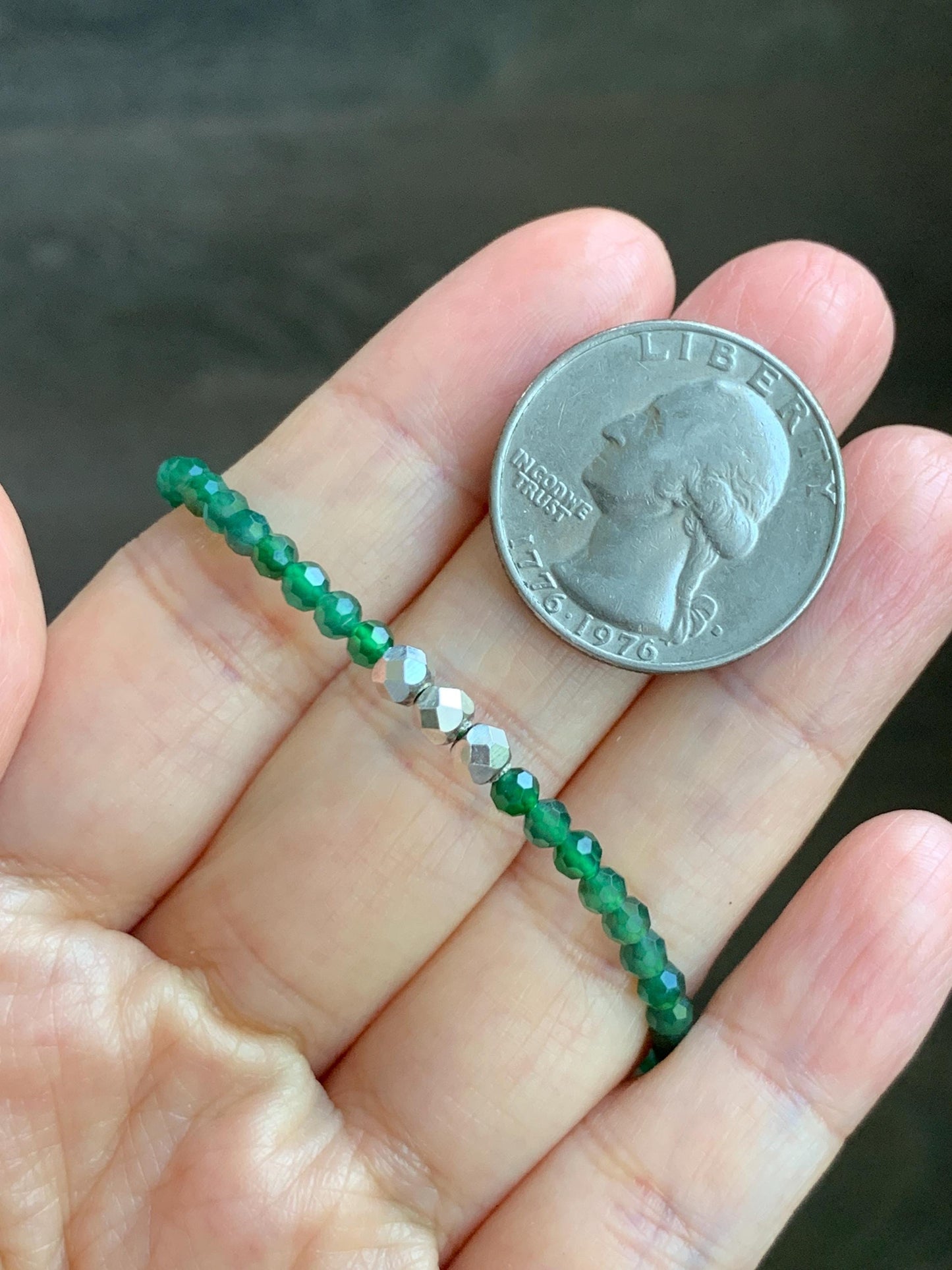 Natural Grade A Guatemalan Icy Translucent Green Jade Jadeite Petite Faceted Beads Beaded Bracelet Sterling Silver 7” 天然冰危绿翡翠小卡切割面珠手串XWQ220A