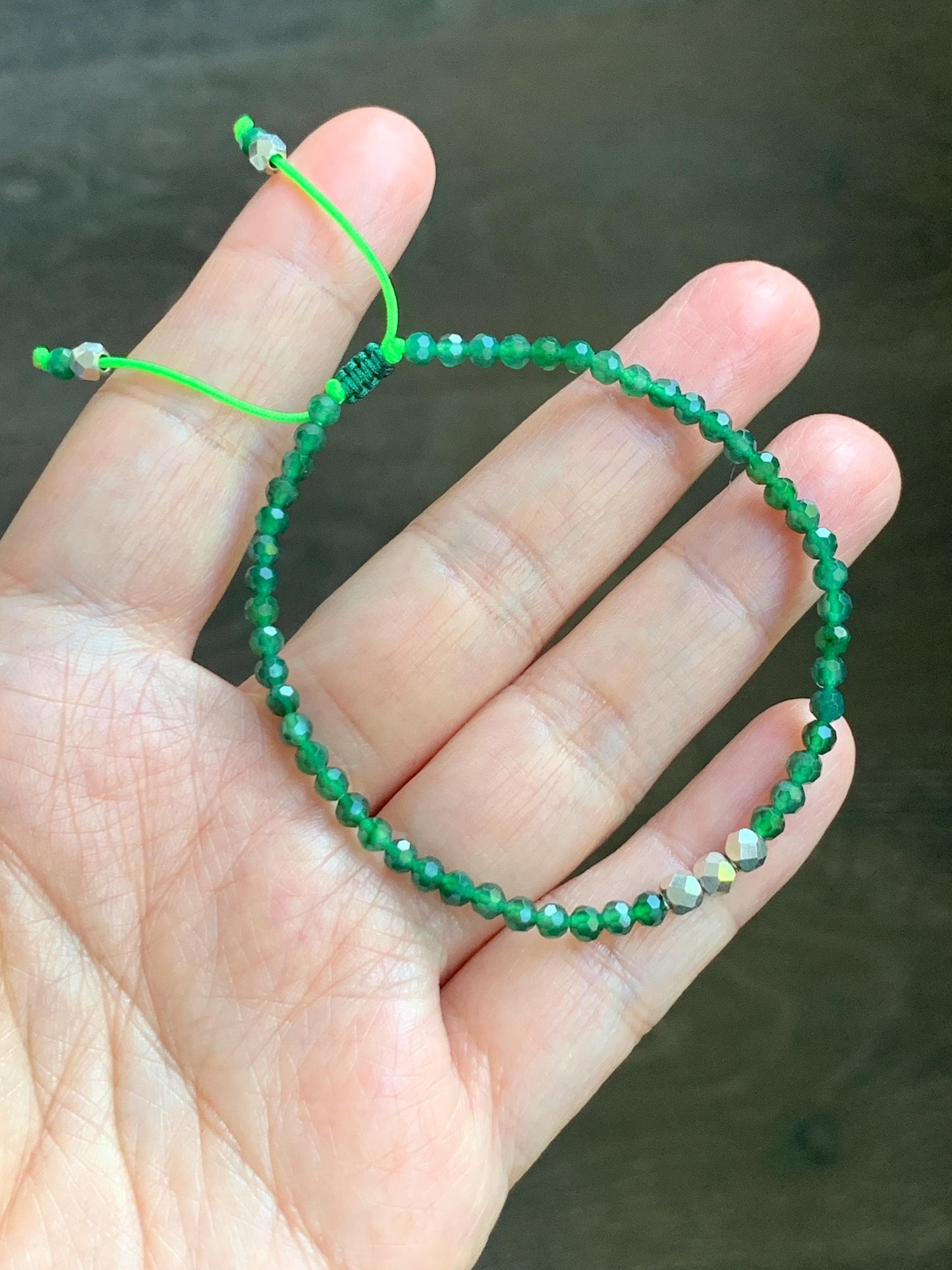 Natural Grade A Guatemalan Icy Translucent Green Jade Jadeite Petite Faceted Beads Beaded Bracelet Sterling Silver 7” 天然冰危绿翡翠小卡切割面珠手串XWQ220A