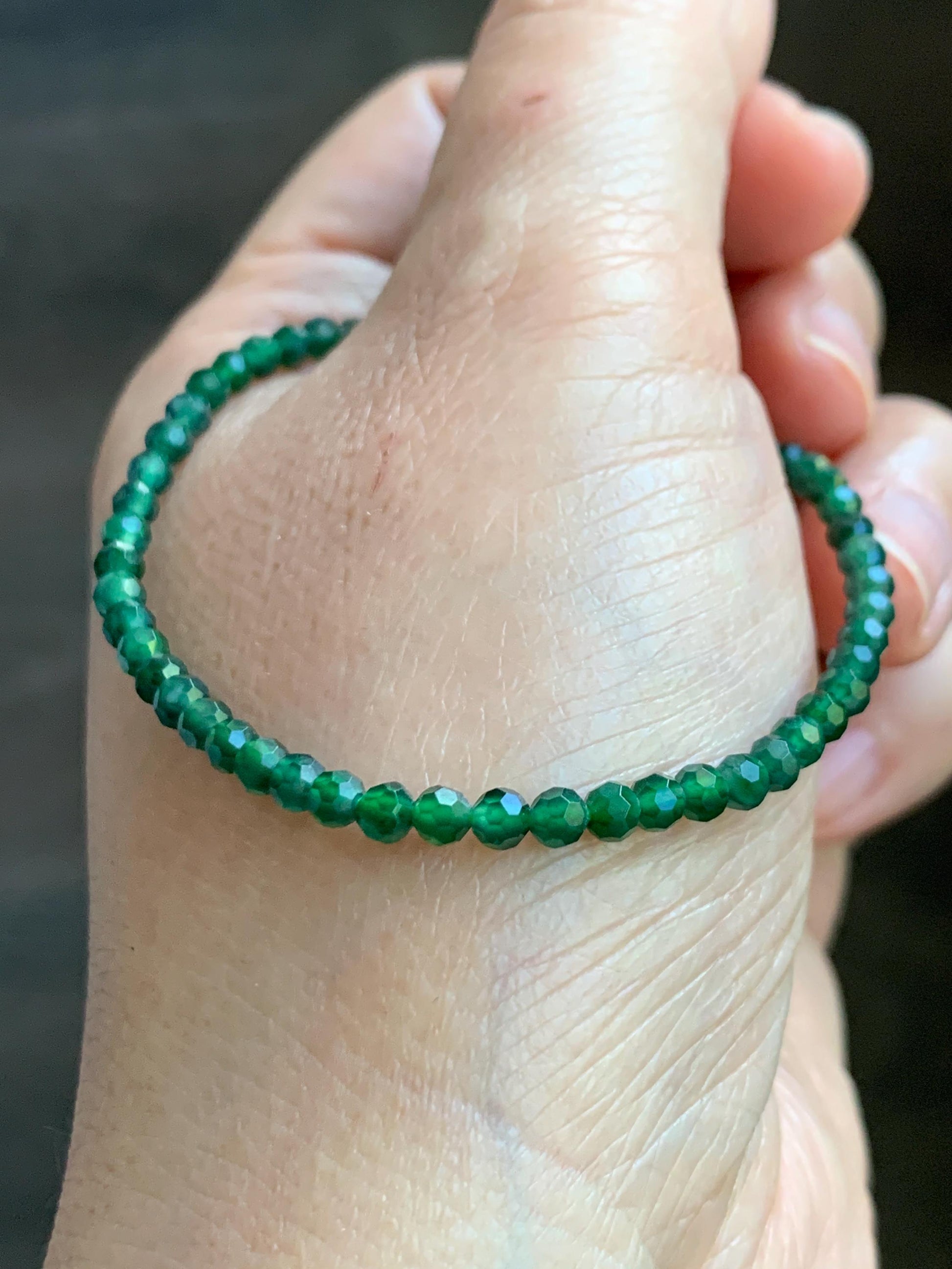 Natural Grade A Guatemalan Icy Translucent Green Jade Jadeite Petite Faceted Beads Beaded Bracelet 7” 4g 天然冰危绿翡翠小卡切割面珠手串XWQ220B