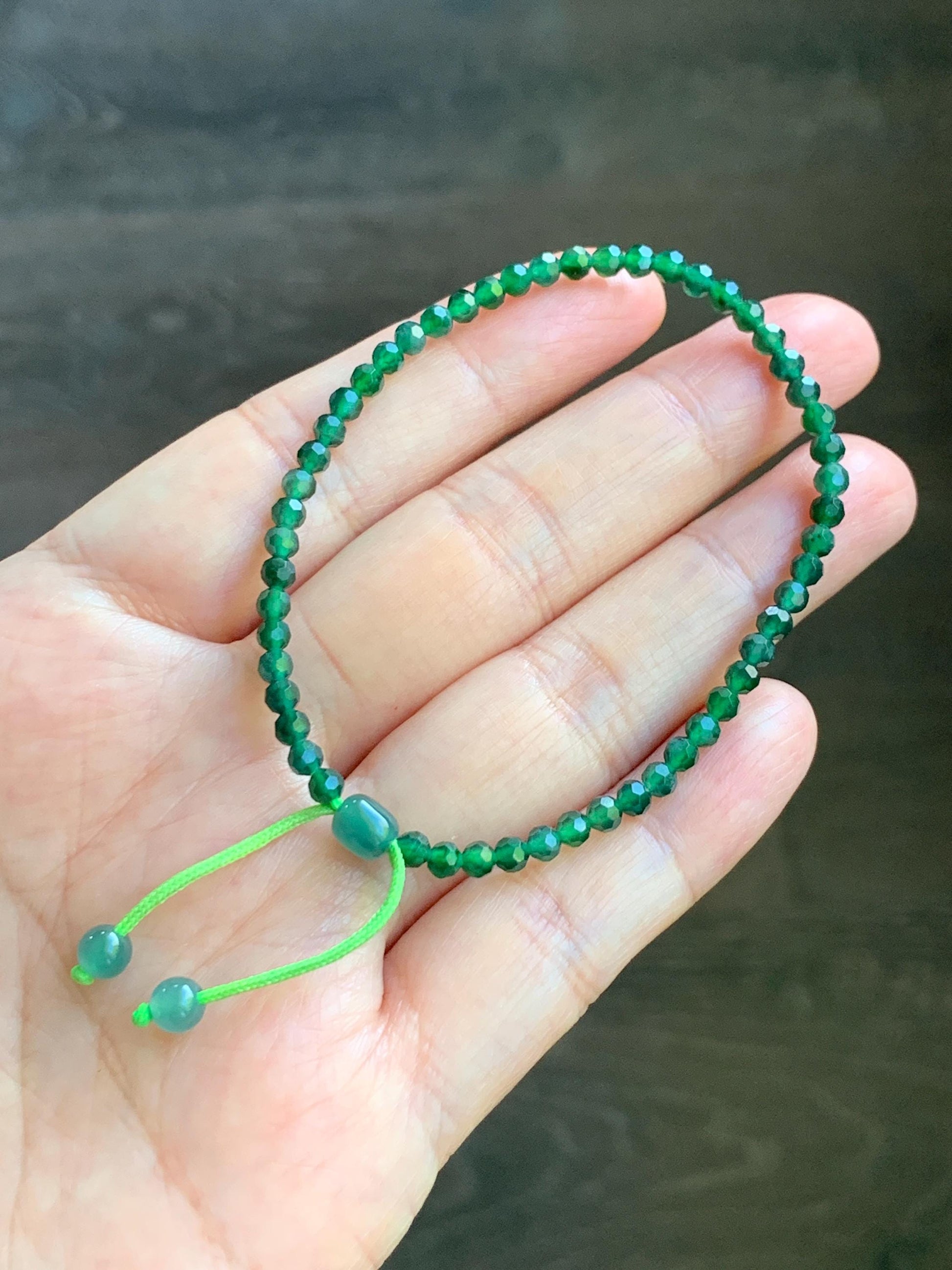 Natural Grade A Guatemalan Icy Translucent Green Jade Jadeite Petite Faceted Beads Beaded Bracelet 7” 4g 天然冰危绿翡翠小卡切割面珠手串XWQ220B
