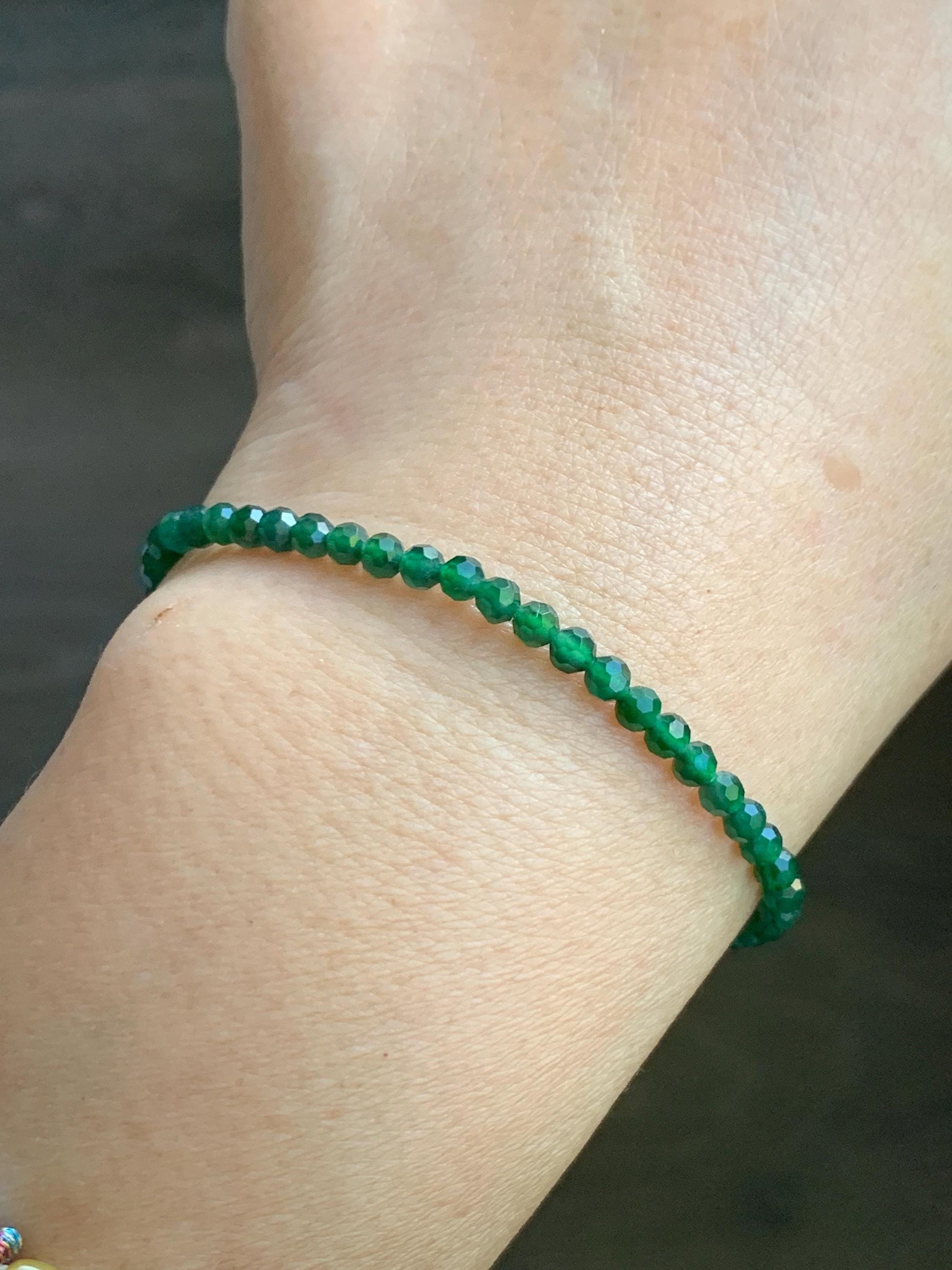 Natural Grade A Guatemalan Icy Translucent Green Jade Jadeite Petite Faceted Beads Beaded Bracelet 7” 4g 天然冰危绿翡翠小卡切割面珠手串XWQ220B