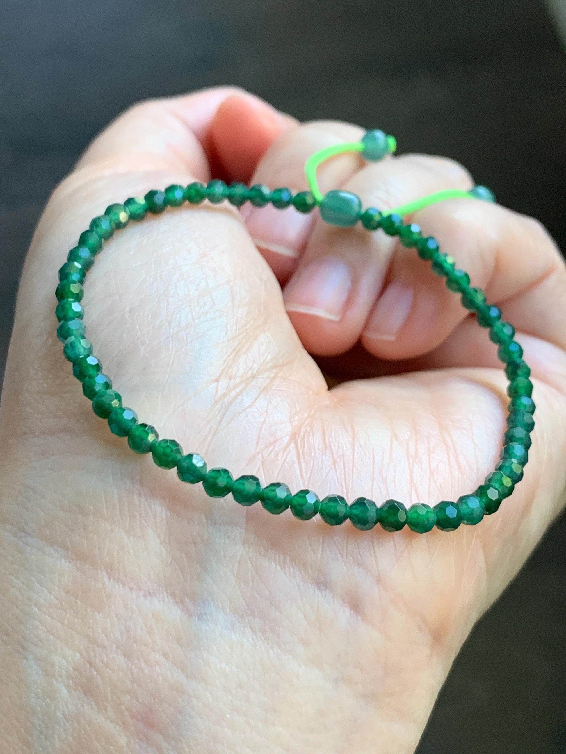 Natural Grade A Guatemalan Icy Translucent Green Jade Jadeite Petite Faceted Beads Beaded Bracelet 7” 4g 天然冰危绿翡翠小卡切割面珠手串XWQ220B