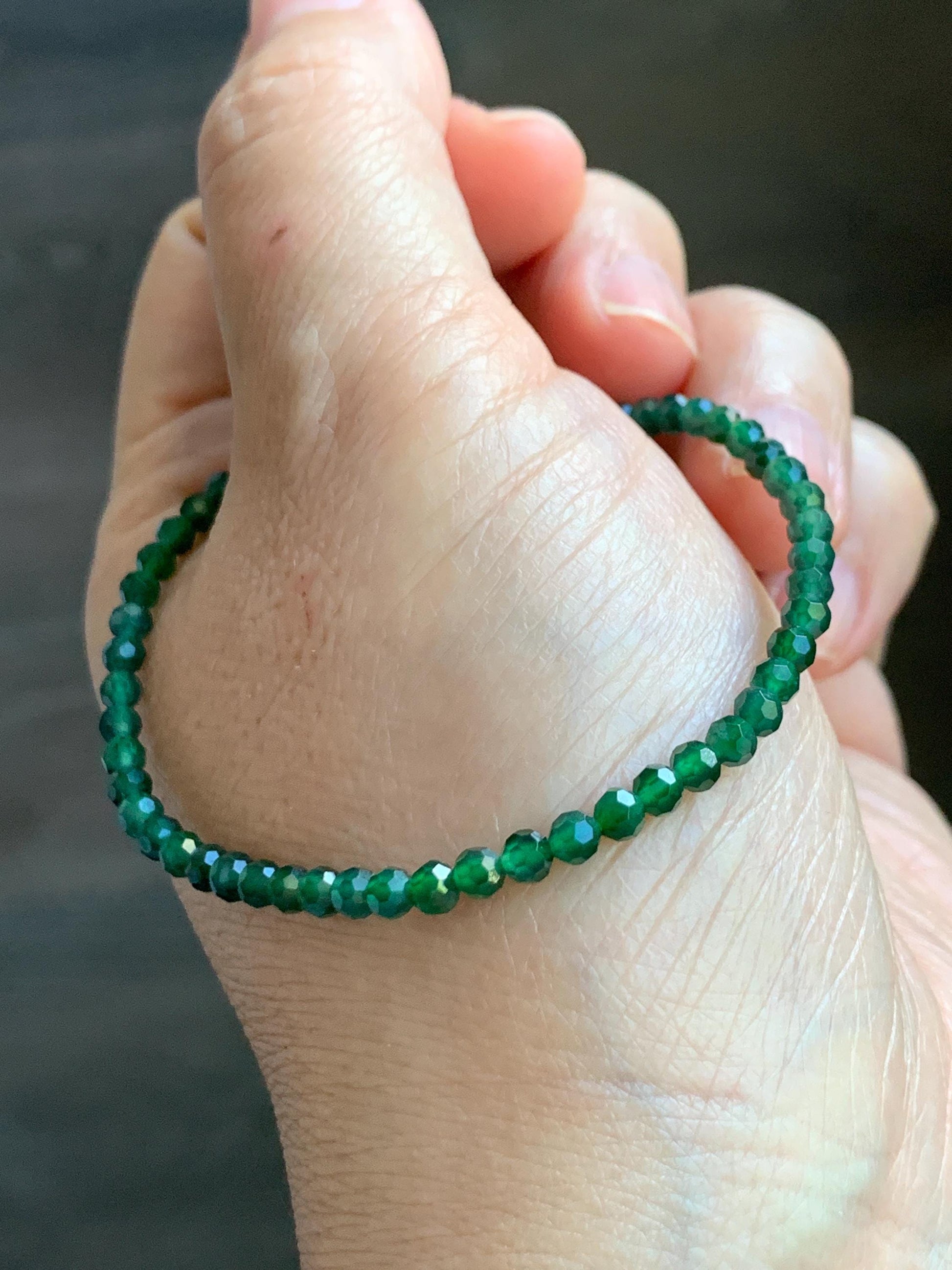 Natural Grade A Guatemalan Icy Translucent Green Jade Jadeite Petite Faceted Beads Beaded Bracelet 7” 4g 天然冰危绿翡翠小卡切割面珠手串XWQ220B