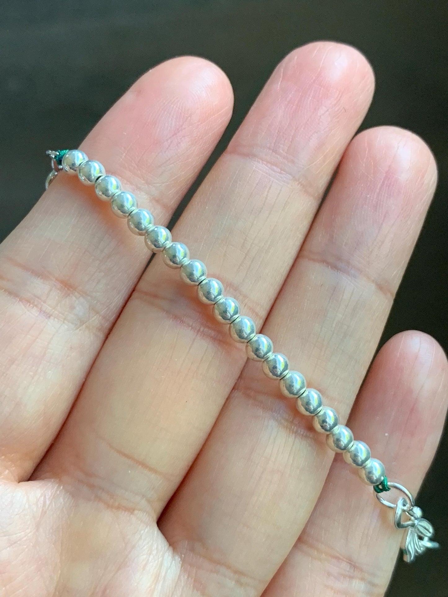 Natural Grade A Guatemalan Icy Vibrant Green Jadeite Petite Beads Cherry Blossom Charm Beaded Bracelet Sterling Silver 7” 天然冰危绿翡翠小珠手串 BSB204