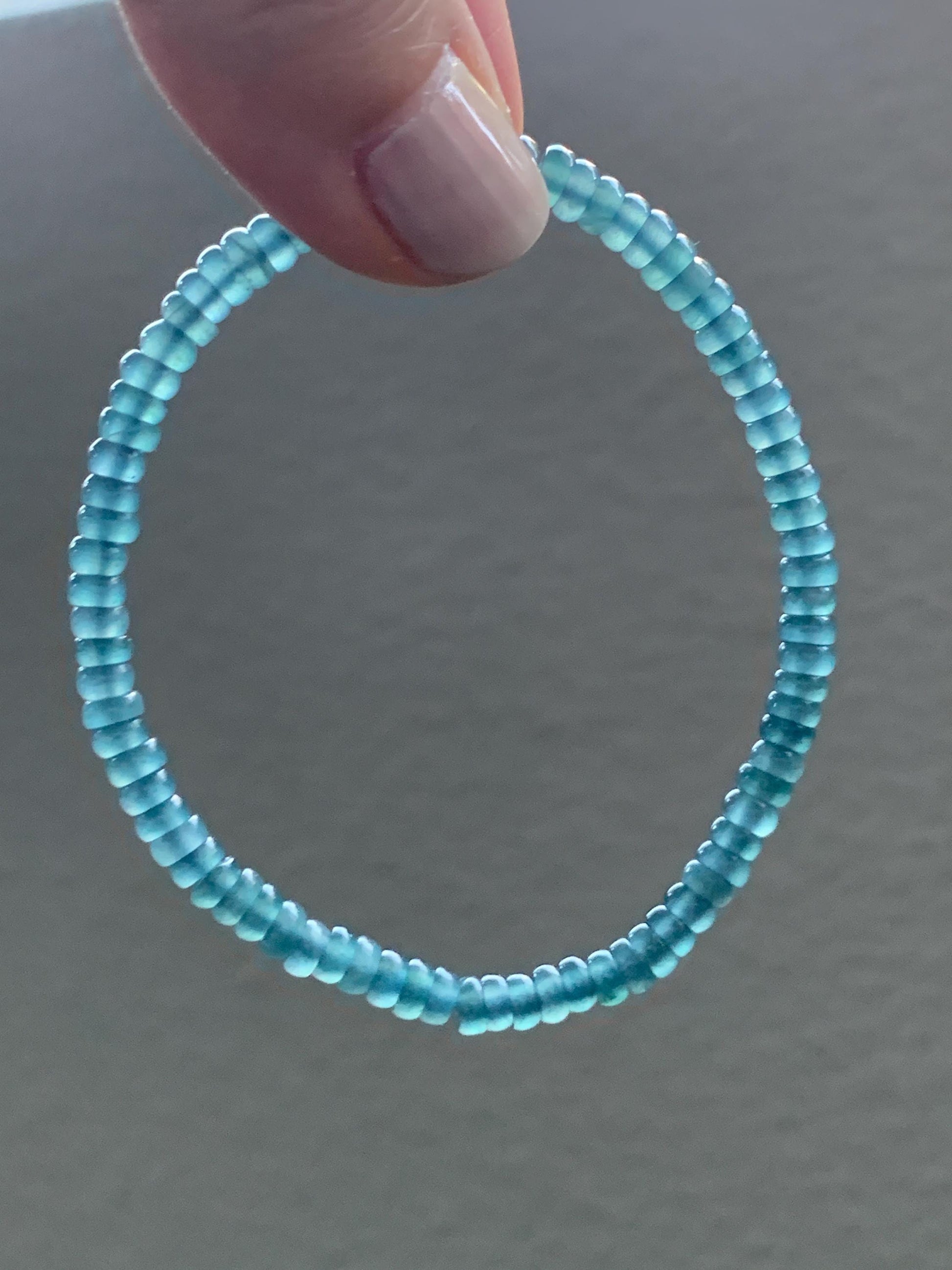 Natural Grade A Guatemalan Icy Highly Translucent Teal Blue Jade Jadeite Petite Flat Beads Beaded Bracelet 6.75” 5g 天然冰危篮翡翠小算盘珠手串 XWS136