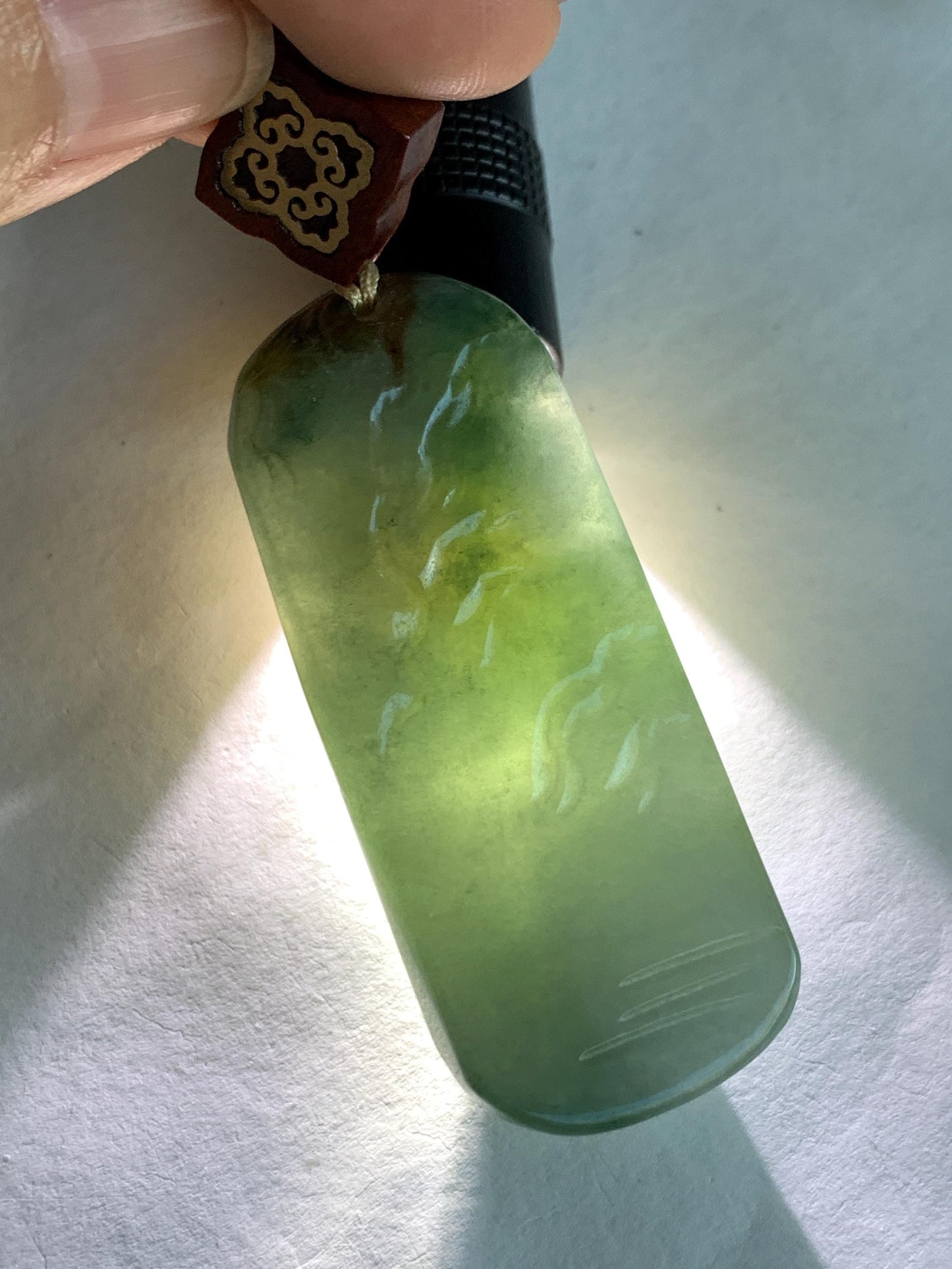 Natural Grade A Icy Translucent White Green Golden Brown Marbled Tricolored Jadeite Shan Shui Pendant Rope Necklace 天然冰三彩翡翠山水大吊坠 MSC210