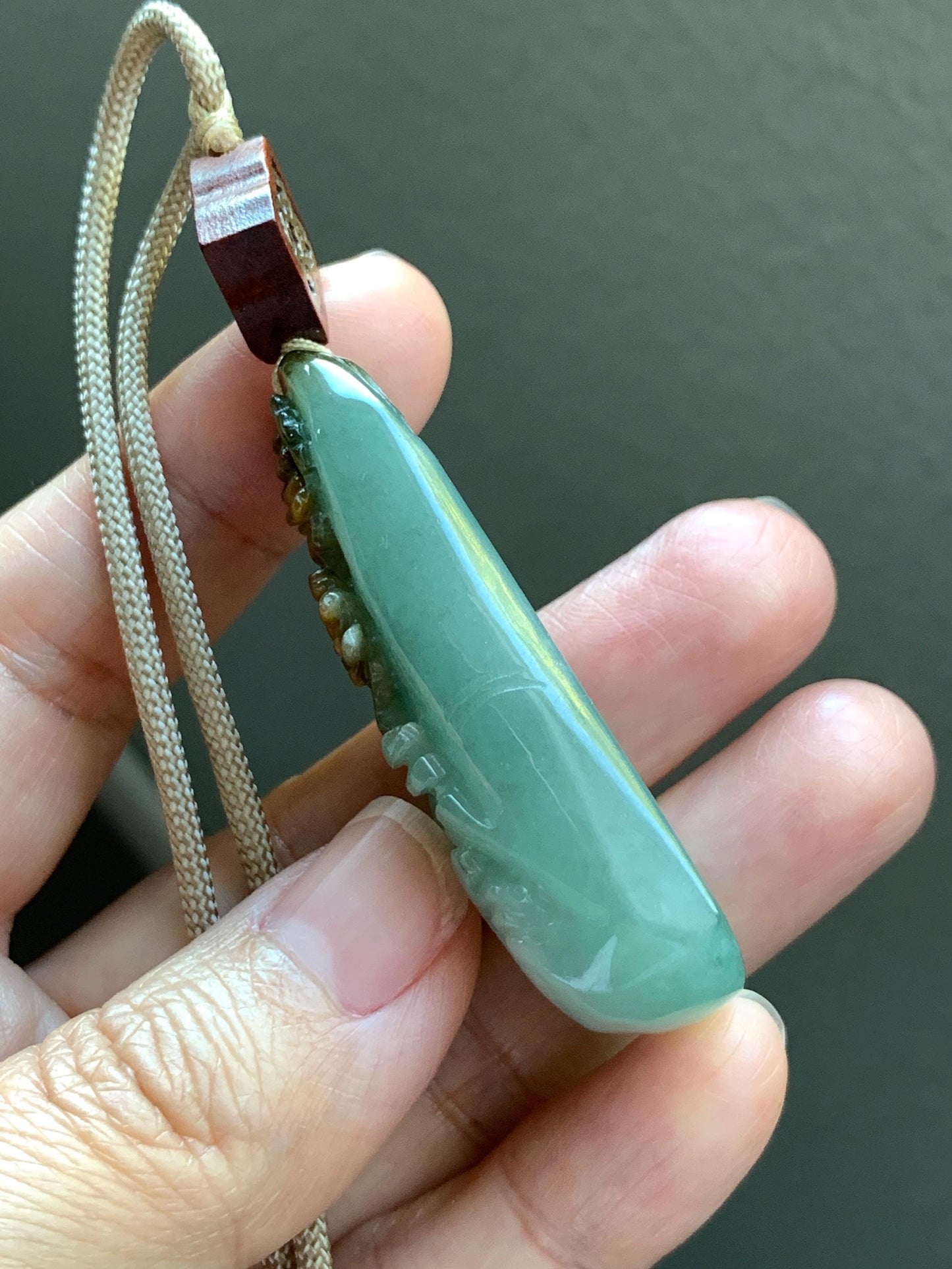 Natural Grade A Icy Translucent White Green Golden Brown Marbled Tricolored Jadeite Shan Shui Pendant Rope Necklace 天然冰三彩翡翠山水大吊坠 MSC210