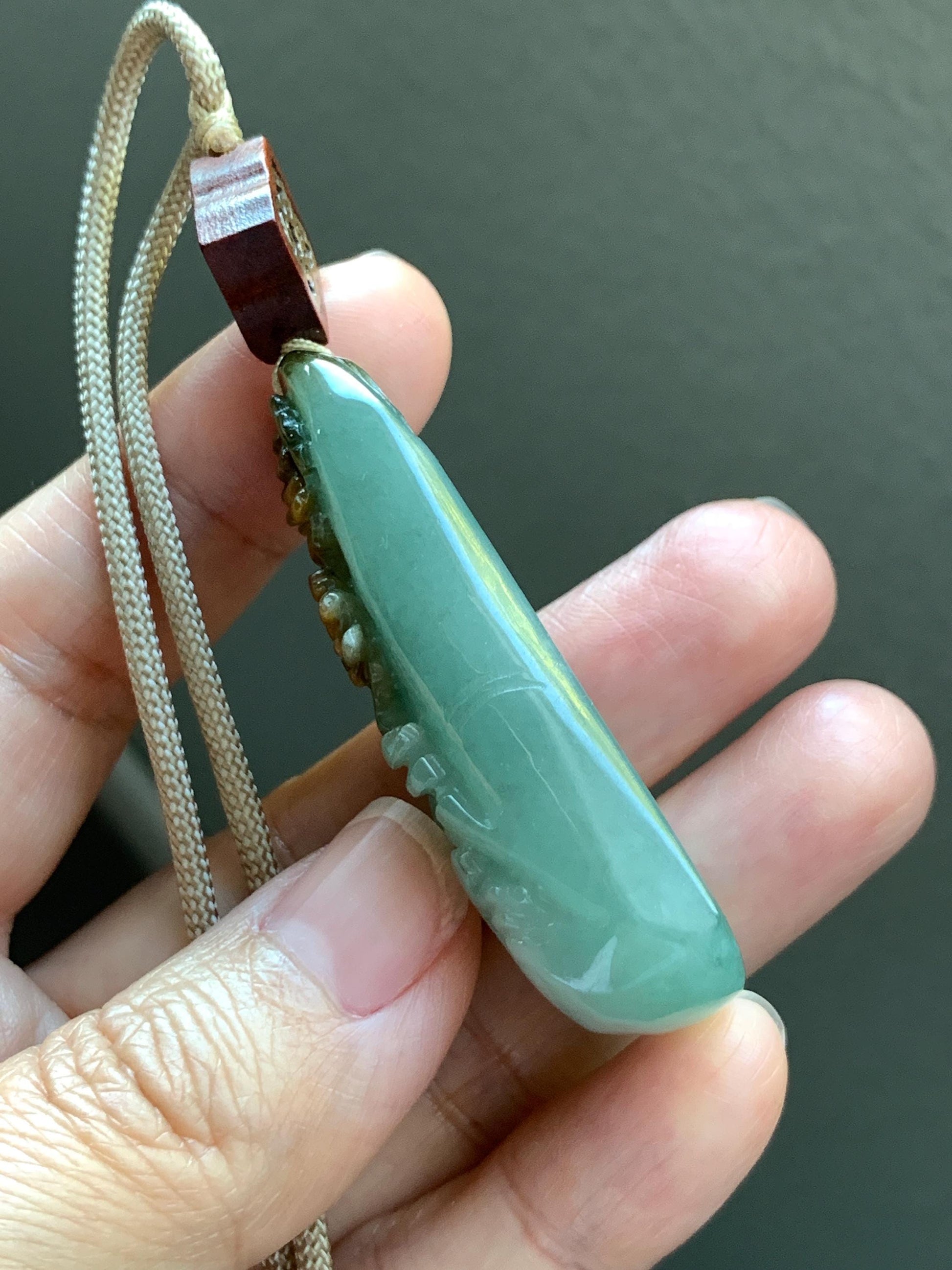 Natural Grade A Icy Translucent White Green Golden Brown Marbled Tricolored Jadeite Shan Shui Pendant Rope Necklace 天然冰三彩翡翠山水大吊坠 MSC210