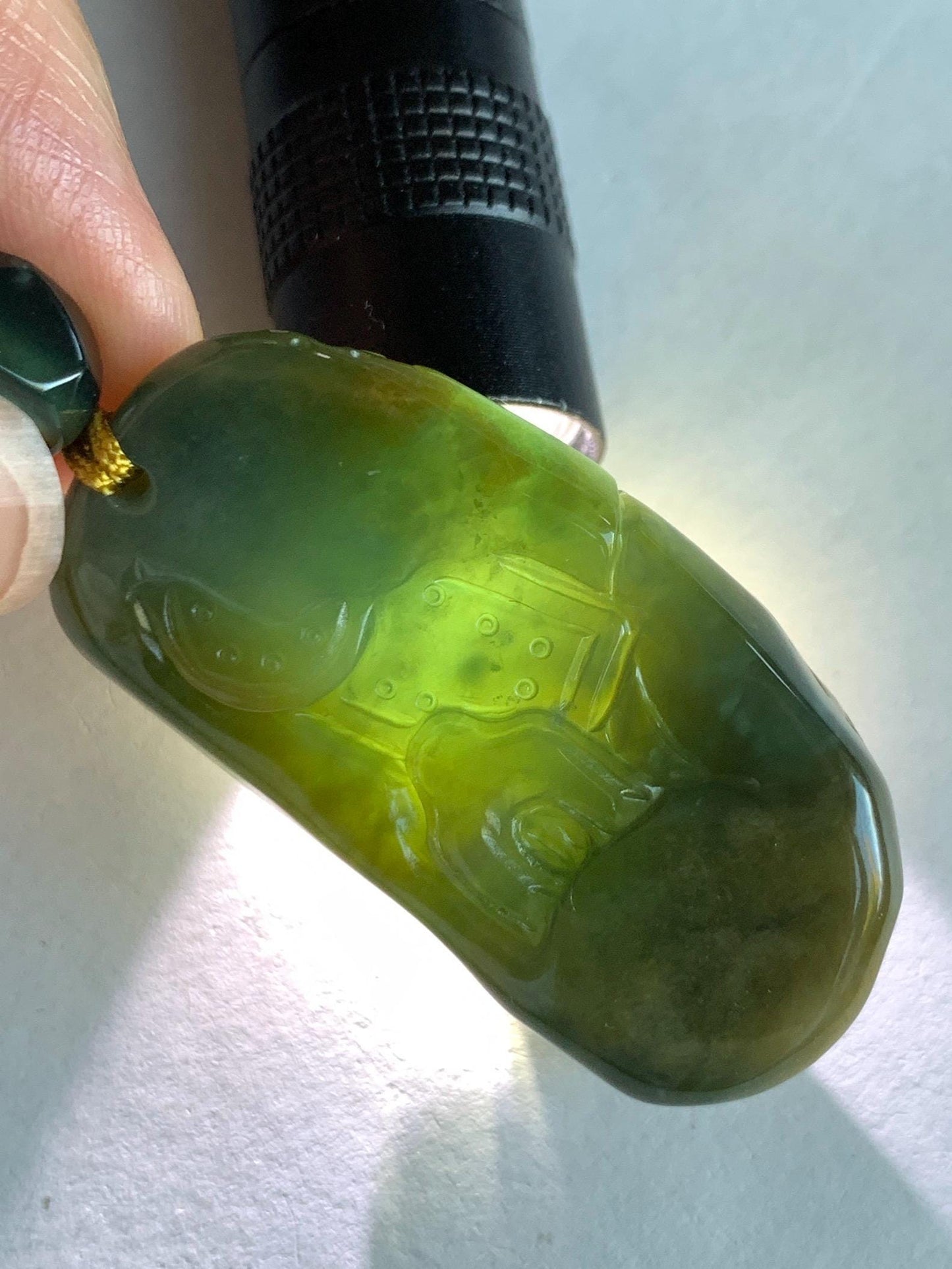 Natural Grade A Guatemalan Icy Translucent Dark Blue Yellow Marbled Jadeite The 8 Brokens Bapo Pendant Rope Necklace 天然冰危深蓝绿加黄翡翠八破图吊坠 WSH210