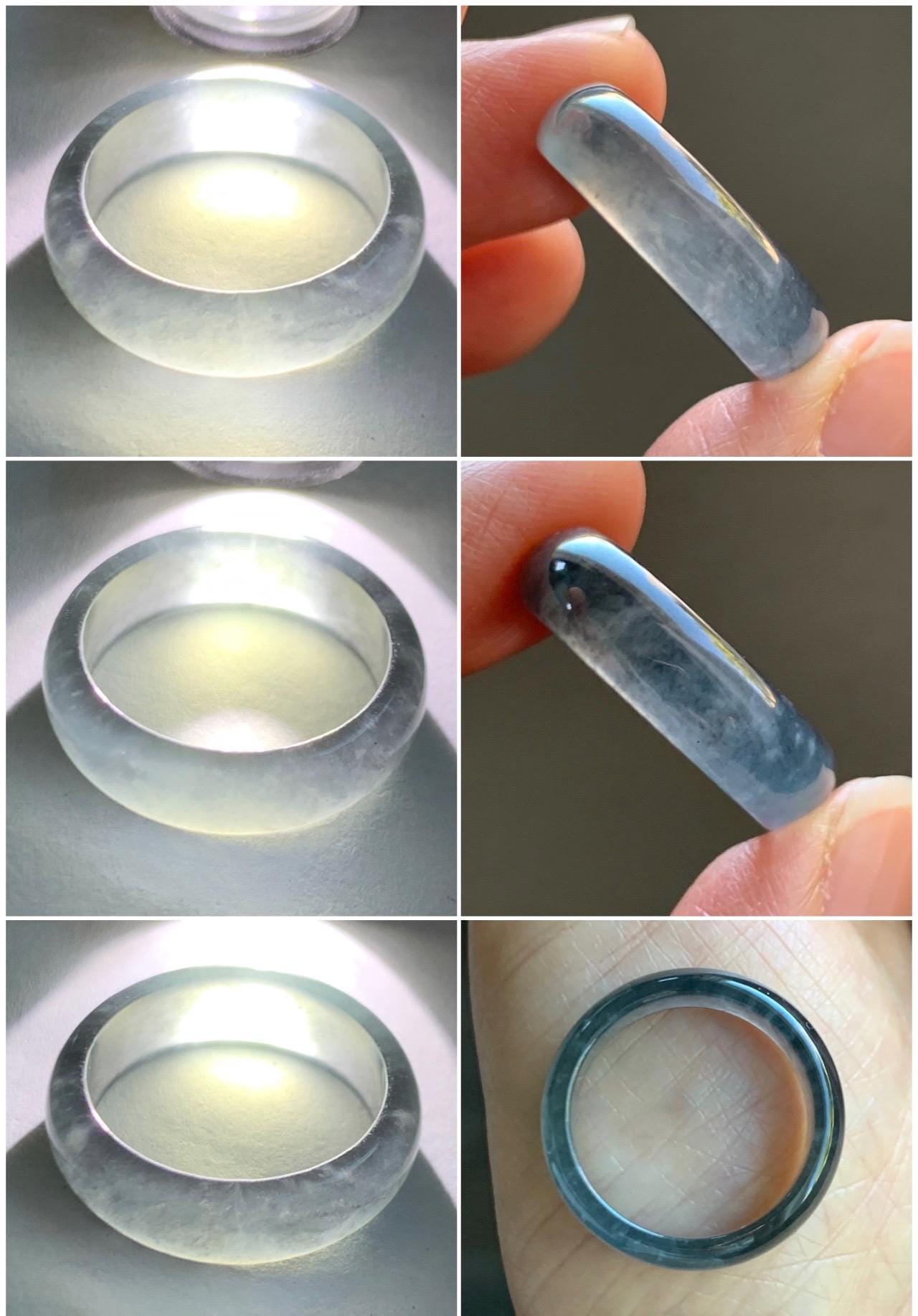 Natural Grade A Guatemalan Icy Highly Translucent Wuji Jade Jadeite Band Ring Size 8.25 US 天然高冰危乌鸡翡翠戒圈 GWW220B