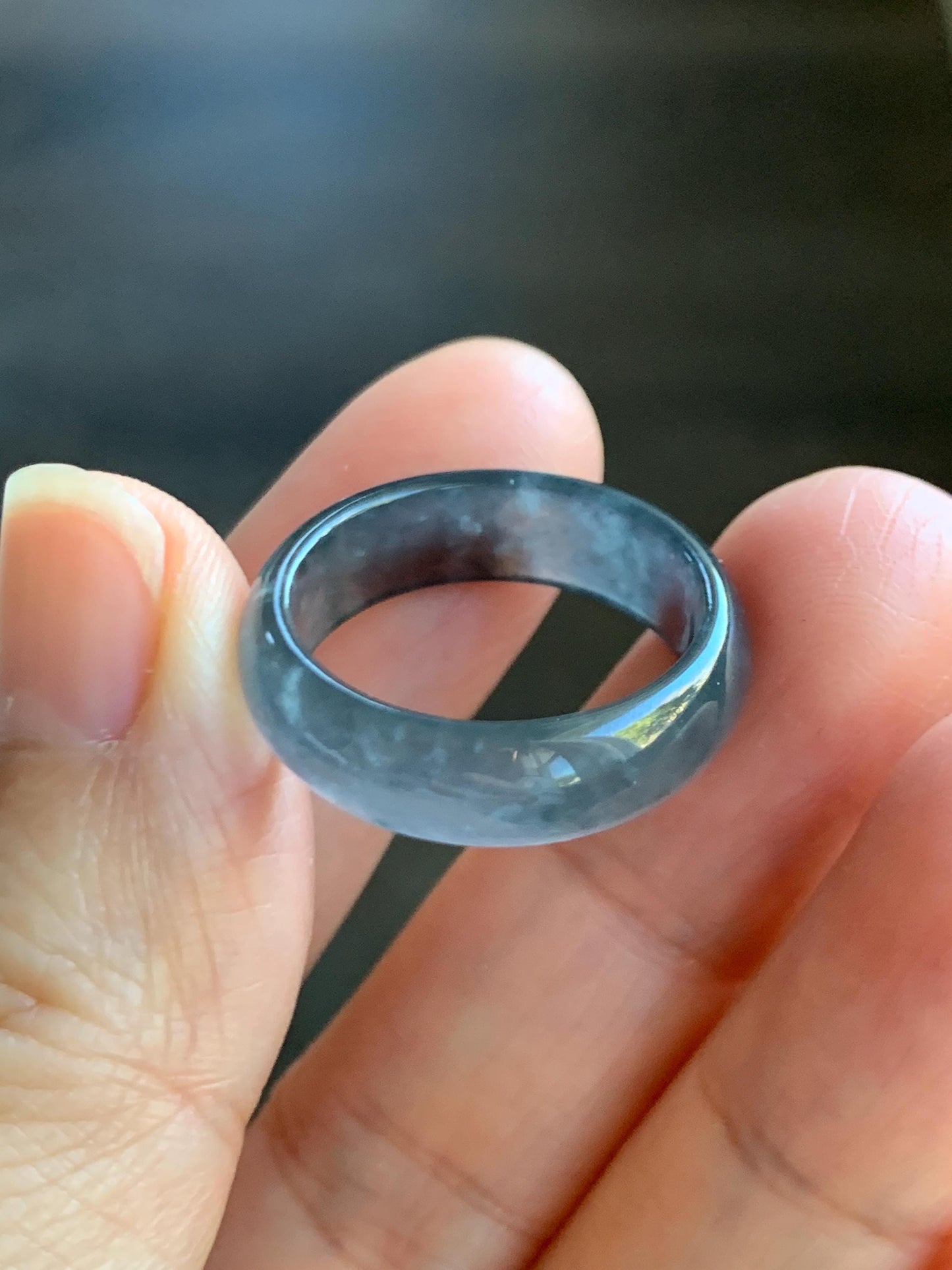 Natural Grade A Guatemalan Icy Highly Translucent Wuji Jade Jadeite Band Ring Size 8.25 US 天然高冰危乌鸡翡翠戒圈 GWW220B