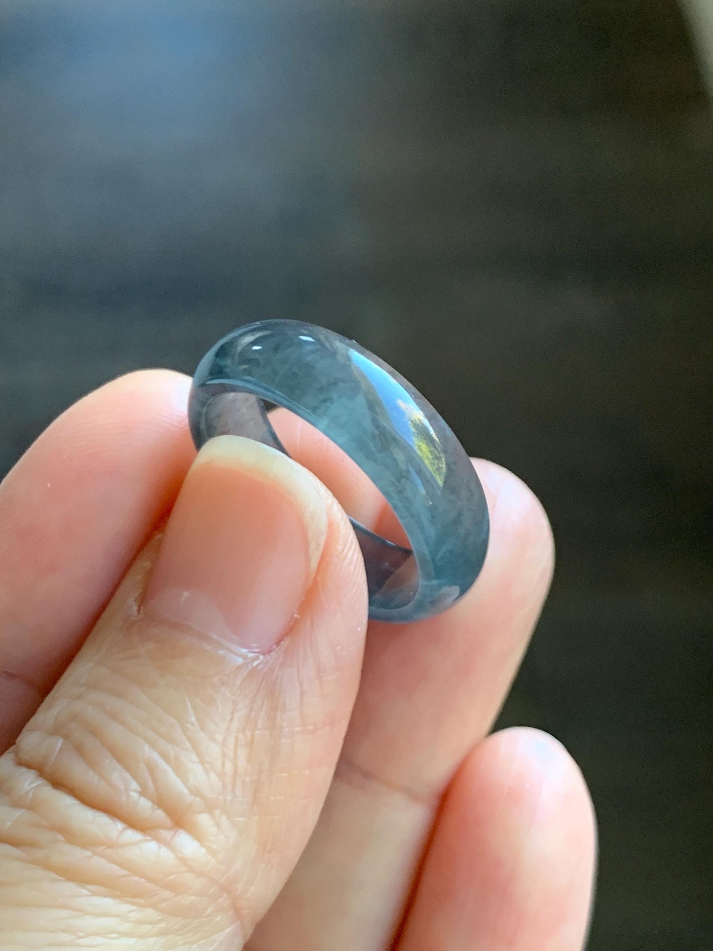 Natural Grade A Guatemalan Icy Highly Translucent Wuji Jade Jadeite Band Ring Size 8.25 US 天然高冰危乌鸡翡翠戒圈 GWW220B