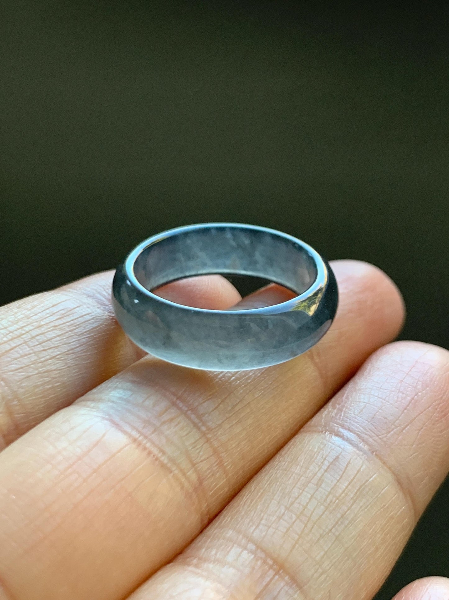 Natural Grade A Guatemalan Icy Highly Translucent Wuji Jade Jadeite Band Ring Size 8.25 US 天然高冰危乌鸡翡翠戒圈 GWW220B