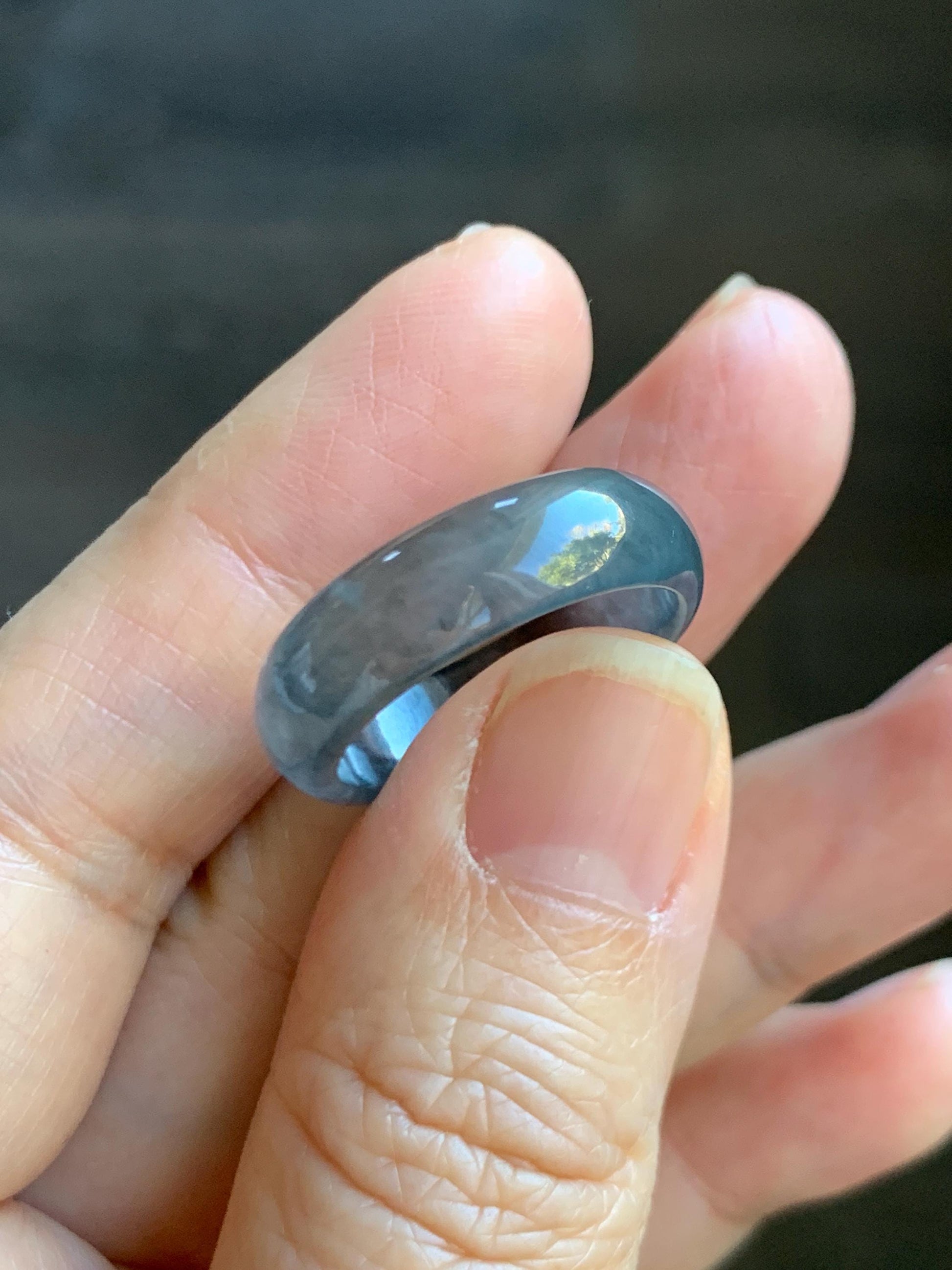 Natural Grade A Guatemalan Icy Highly Translucent Wuji Jade Jadeite Band Ring Size 8.25 US 天然高冰危乌鸡翡翠戒圈 GWW220B