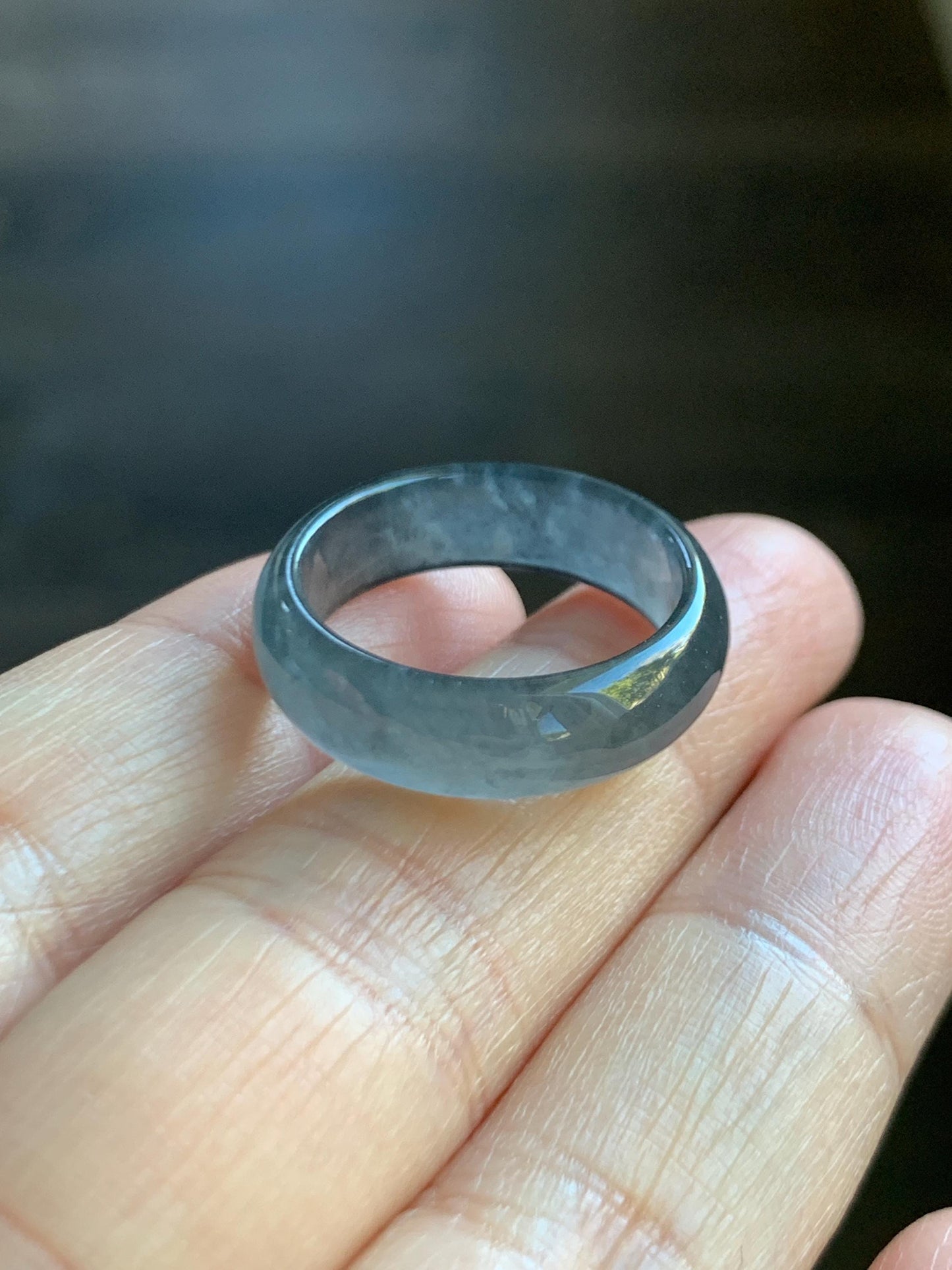 Natural Grade A Guatemalan Icy Highly Translucent Wuji Jade Jadeite Band Ring Size 8.25 US 天然高冰危乌鸡翡翠戒圈 GWW220B