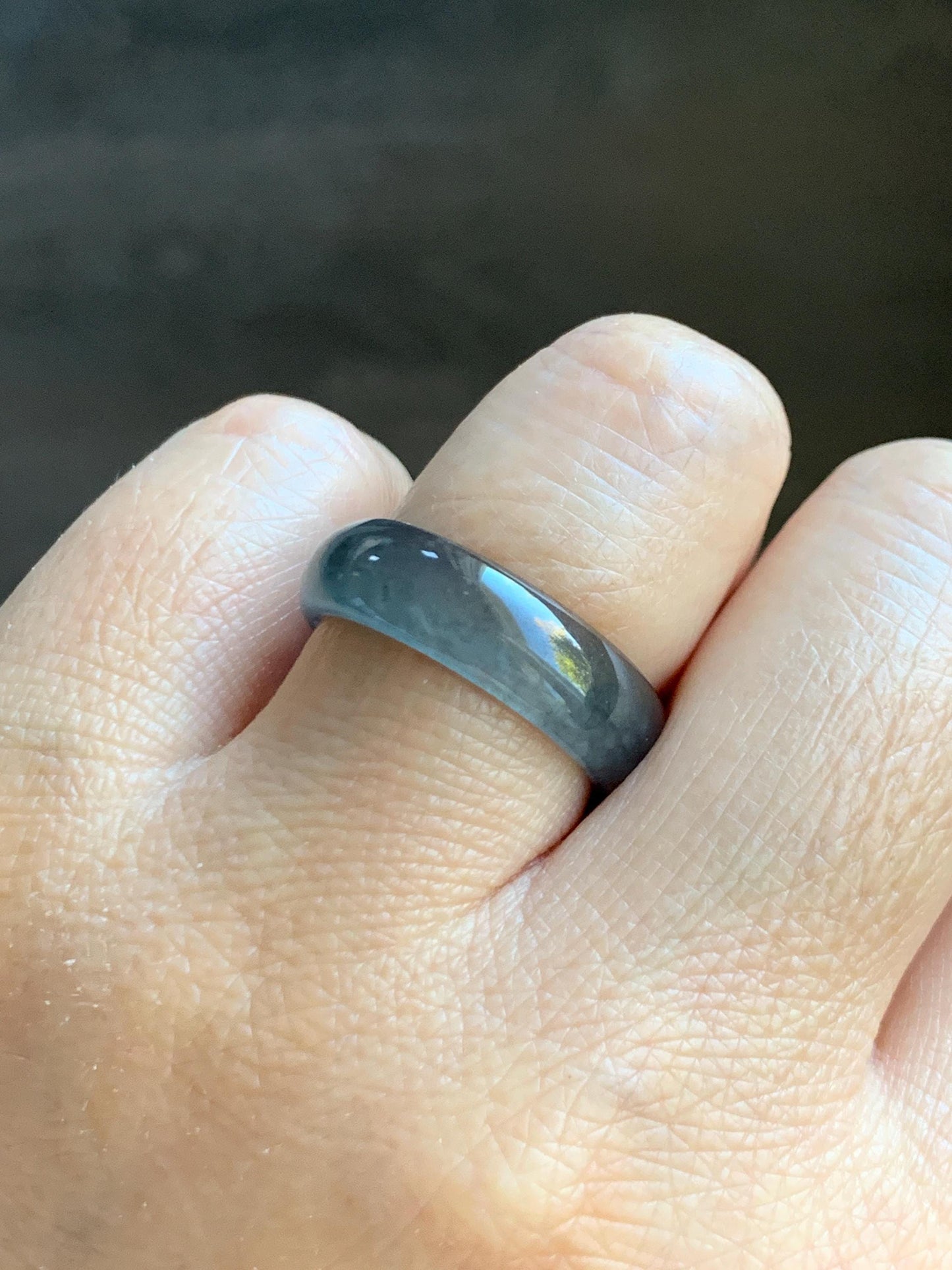Natural Grade A Guatemalan Icy Highly Translucent Wuji Jade Jadeite Band Ring Size 8.25 US 天然高冰危乌鸡翡翠戒圈 GWW220B