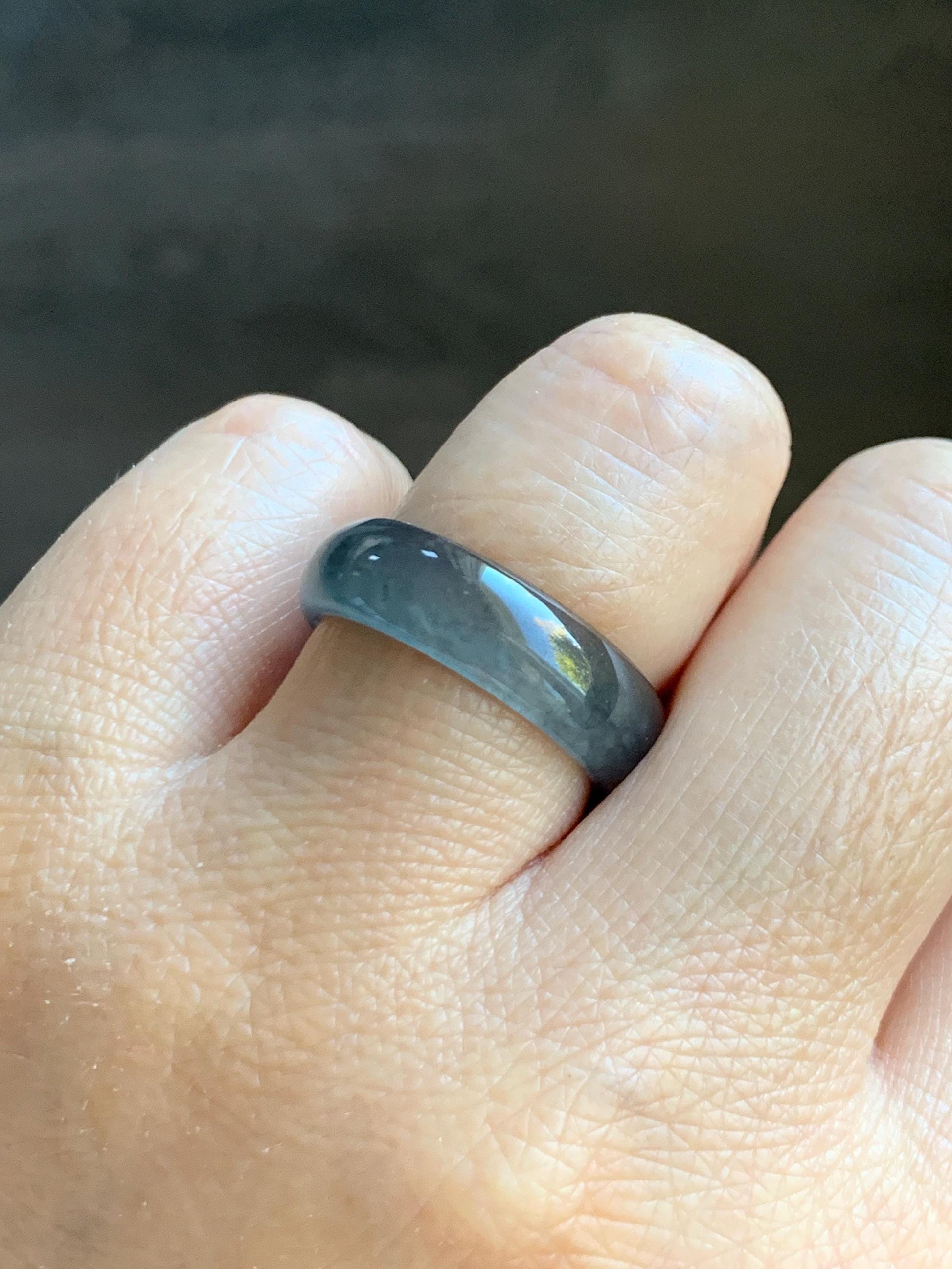 Natural Grade A Guatemalan Icy Highly Translucent Wuji Jade Jadeite Band Ring Size 8.25 US 天然高冰危乌鸡翡翠戒圈 GWW220B