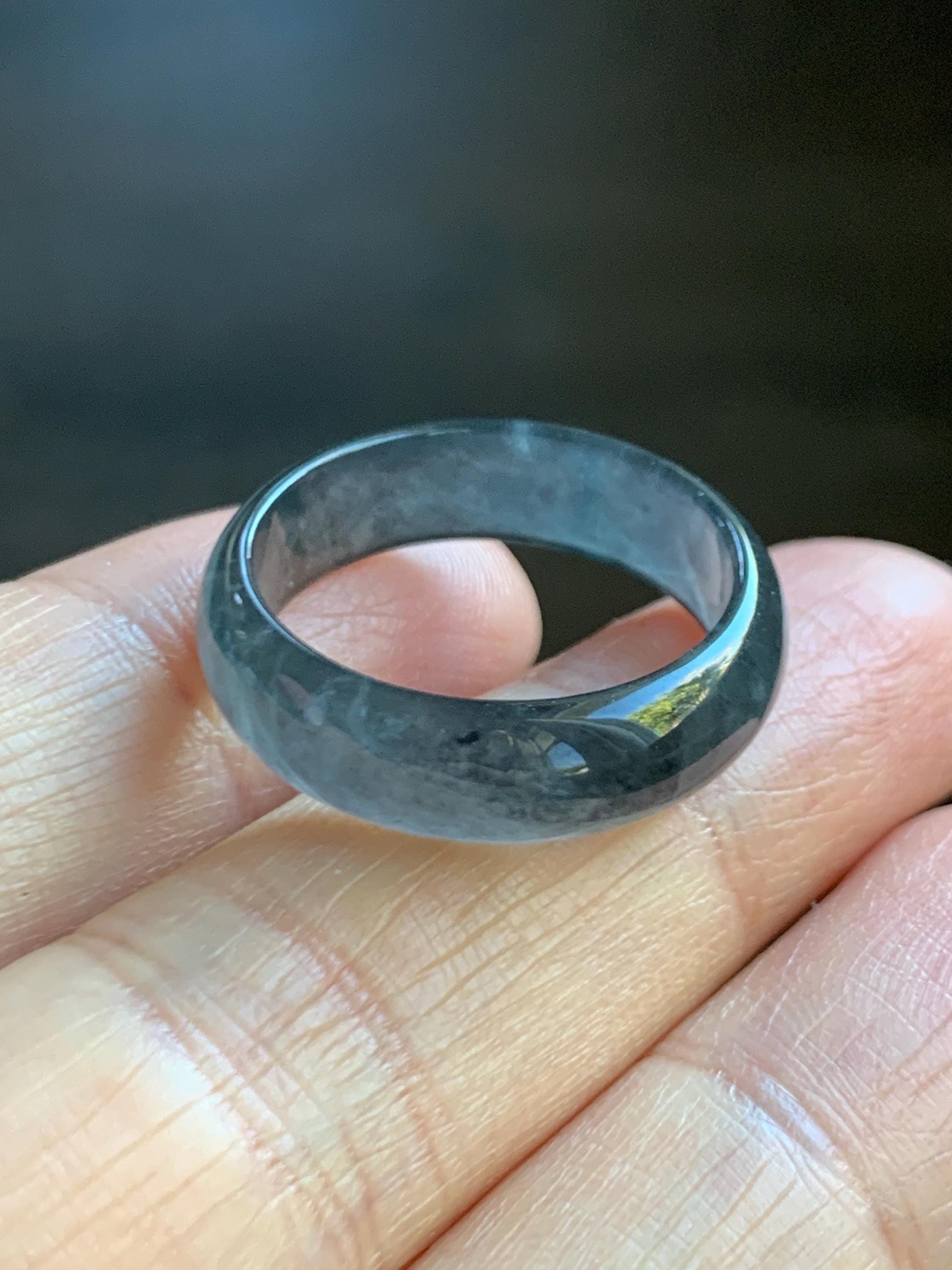 Natural Grade A Guatemalan Icy Highly Translucent Wuji Jade Jadeite Band Ring Size 9 US 天然高冰危乌鸡翡翠戒圈 GWW220A