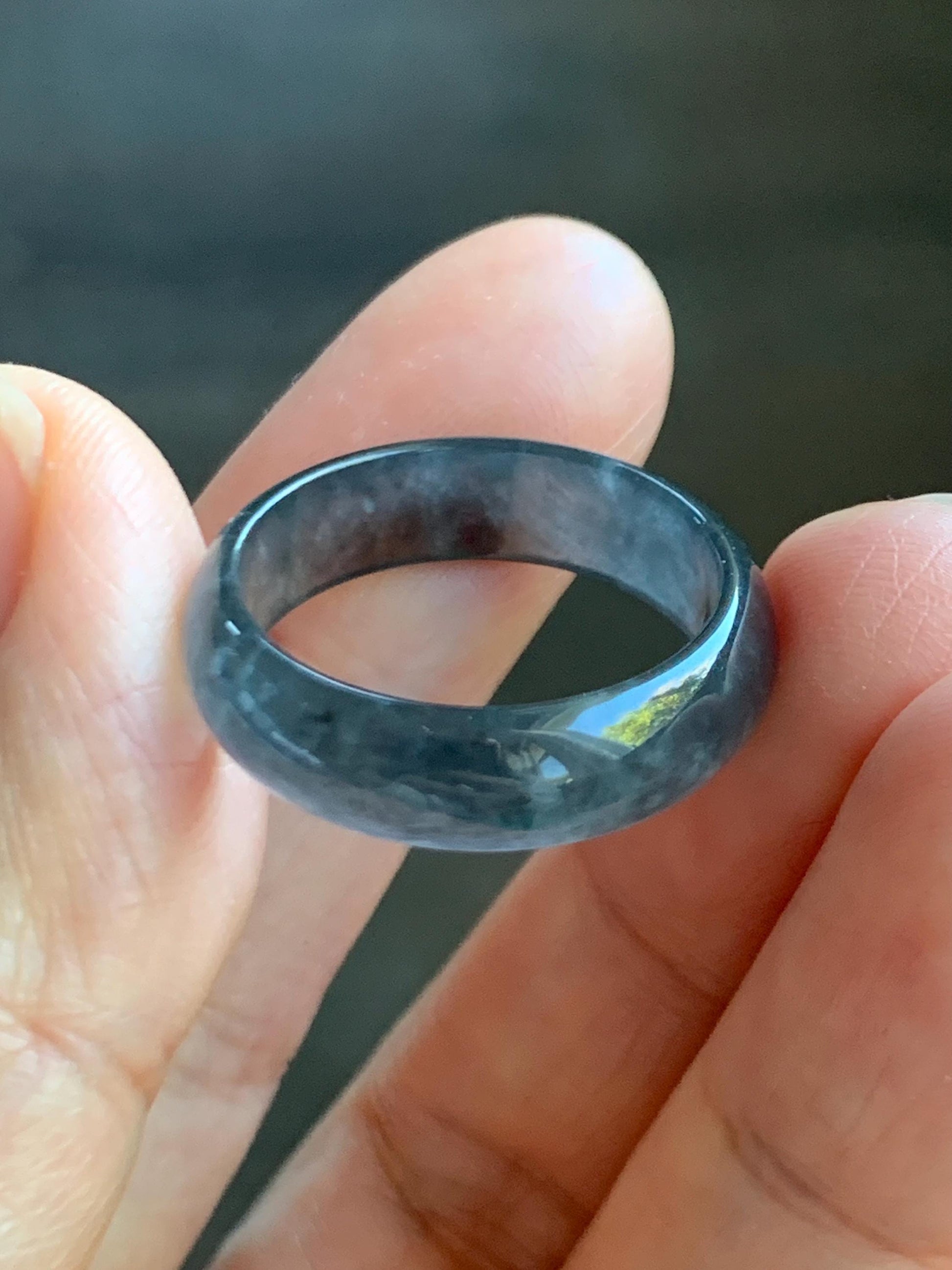 Natural Grade A Guatemalan Icy Highly Translucent Wuji Jade Jadeite Band Ring Size 9 US 天然高冰危乌鸡翡翠戒圈 GWW220A