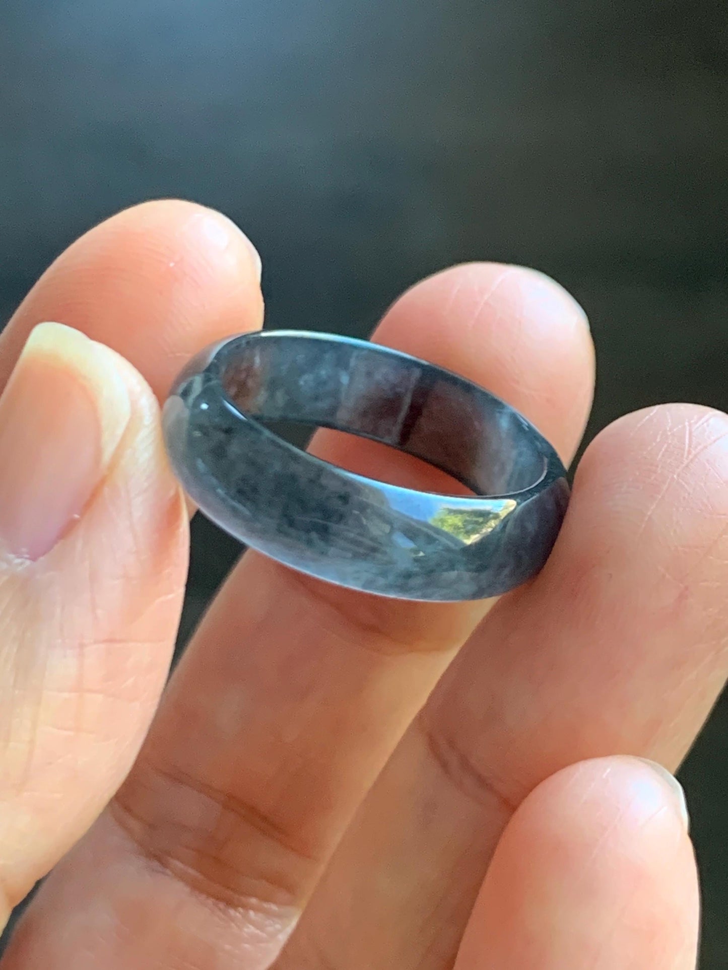 Natural Grade A Guatemalan Icy Highly Translucent Wuji Jade Jadeite Band Ring Size 9 US 天然高冰危乌鸡翡翠戒圈 GWW220A