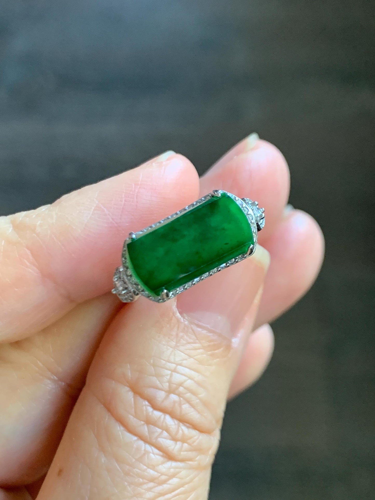 Natural Grade A Guatemalan Icy Highly Translucent Vibrant Green Jade Jadeite Saddle Ring Sterling Silver Adjustable 天然冰危绿翡翠马鞍银镶戒指 WLA248A