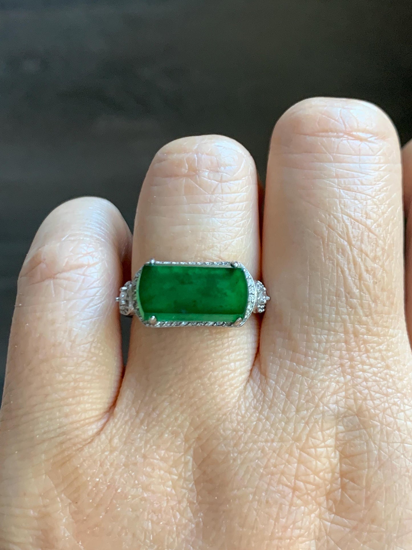 Natural Grade A Guatemalan Icy Highly Translucent Vibrant Green Jade Jadeite Saddle Ring Sterling Silver Adjustable 天然冰危绿翡翠马鞍银镶戒指 WLA248A