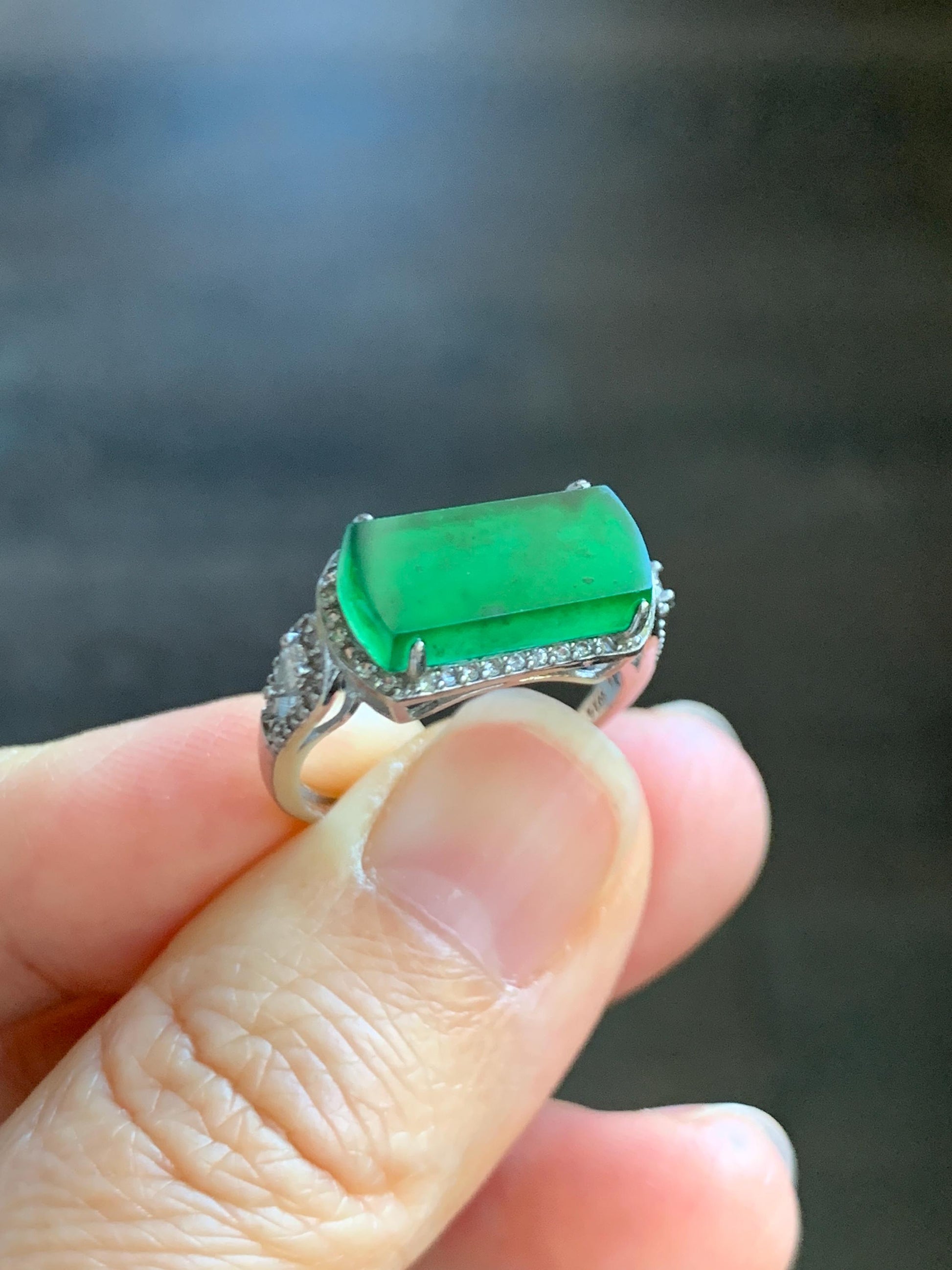 Natural Grade A Guatemalan Icy Highly Translucent Vibrant Green Jade Jadeite Saddle Ring Sterling Silver Adjustable 天然冰危绿翡翠马鞍银镶戒指 WLA248A