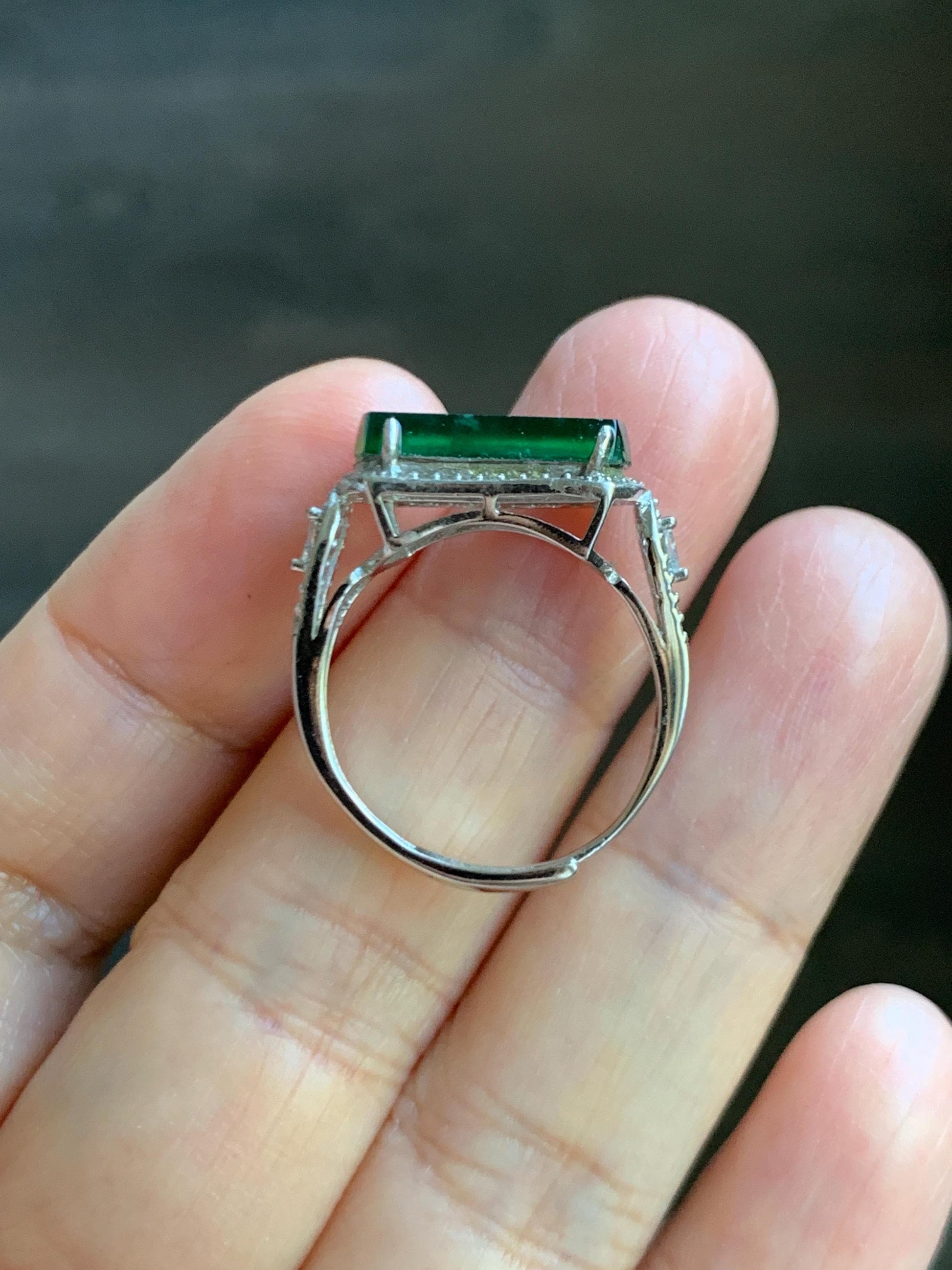 Natural Grade A Guatemalan Icy Highly Translucent Vibrant Green Jade Jadeite Saddle Ring Sterling Silver Adjustable 天然冰危绿翡翠马鞍银镶戒指 WLA248A