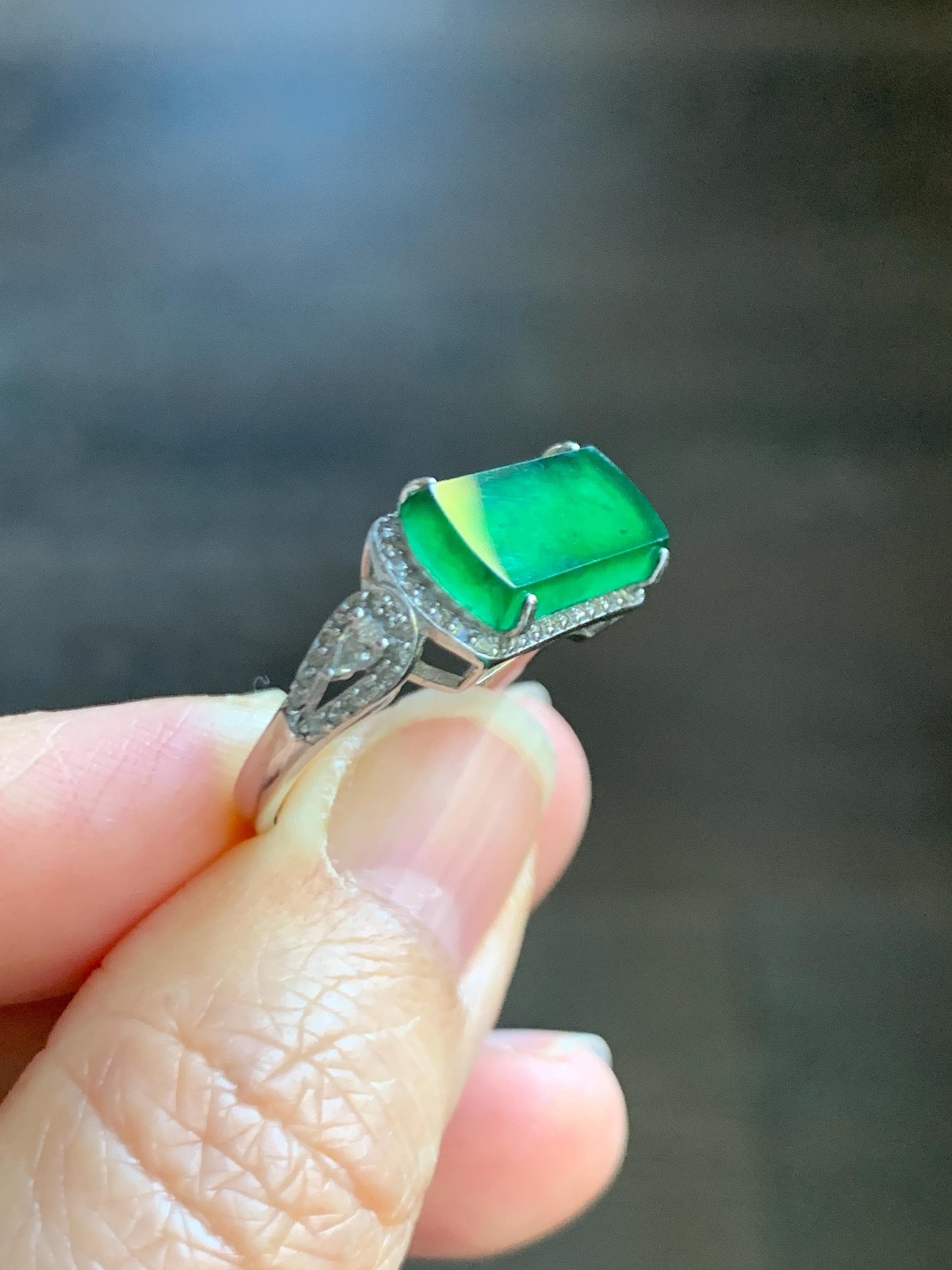 Natural Grade A Guatemalan Icy Highly Translucent Vibrant Green Jade Jadeite Saddle Ring Sterling Silver Adjustable 天然冰危绿翡翠马鞍银镶戒指 WLA248A