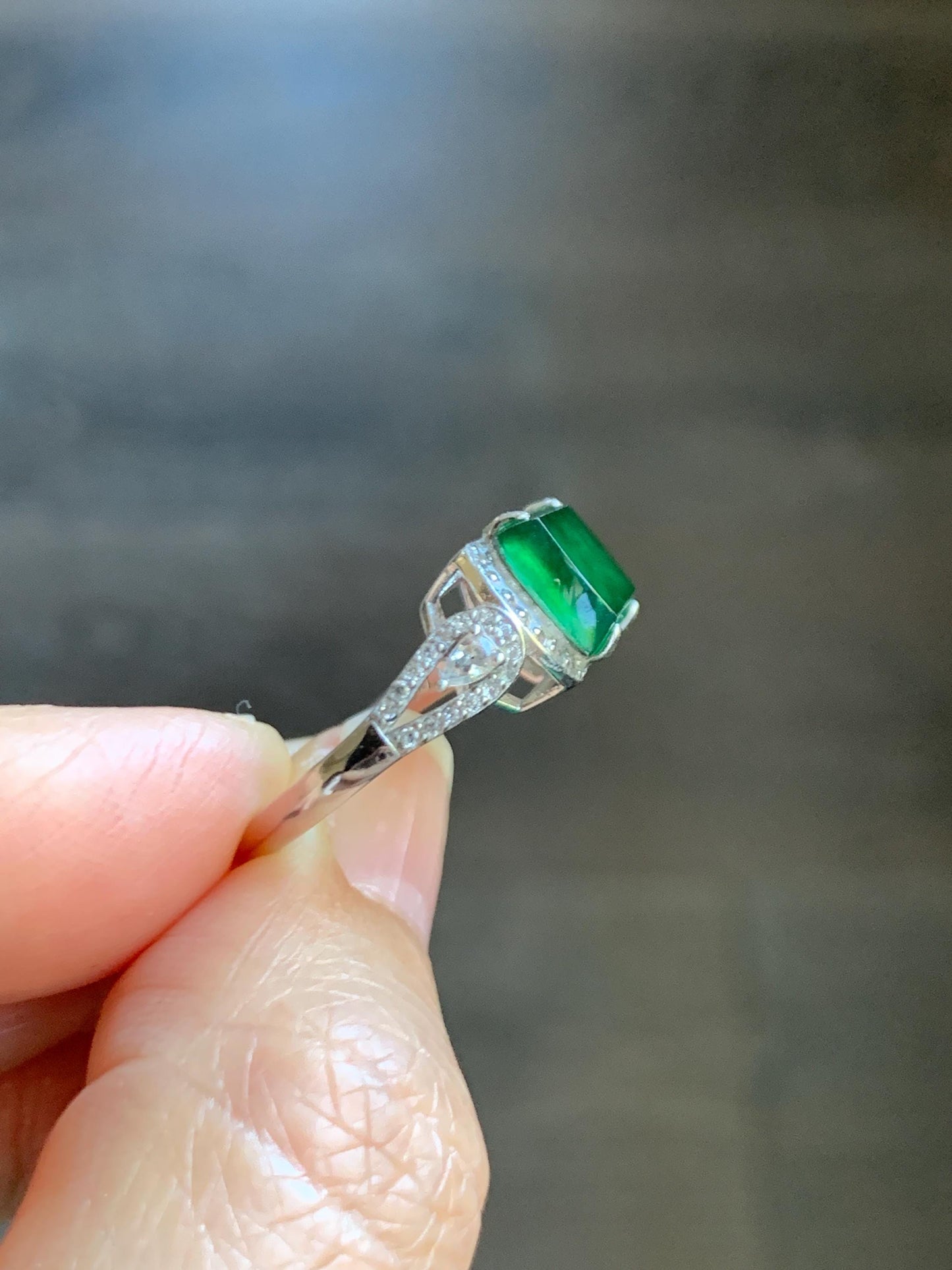 Natural Grade A Guatemalan Icy Highly Translucent Vibrant Green Jade Jadeite Saddle Ring Sterling Silver Adjustable 天然冰危绿翡翠马鞍银镶戒指 WLA248A