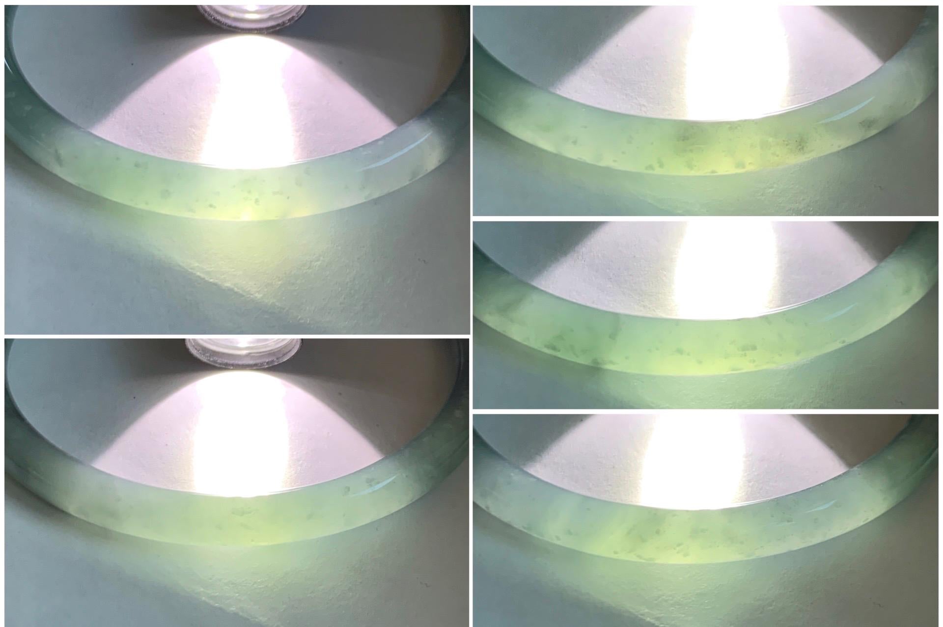 Certified Natural Grade A Guatemalan Icy Translucent Light Teal Wuji Jade Jadeite Slim Bangle 57.58mm 7.11” 18g 天然危晴蓝飘乌鸡翡翠细圆条手镯 727