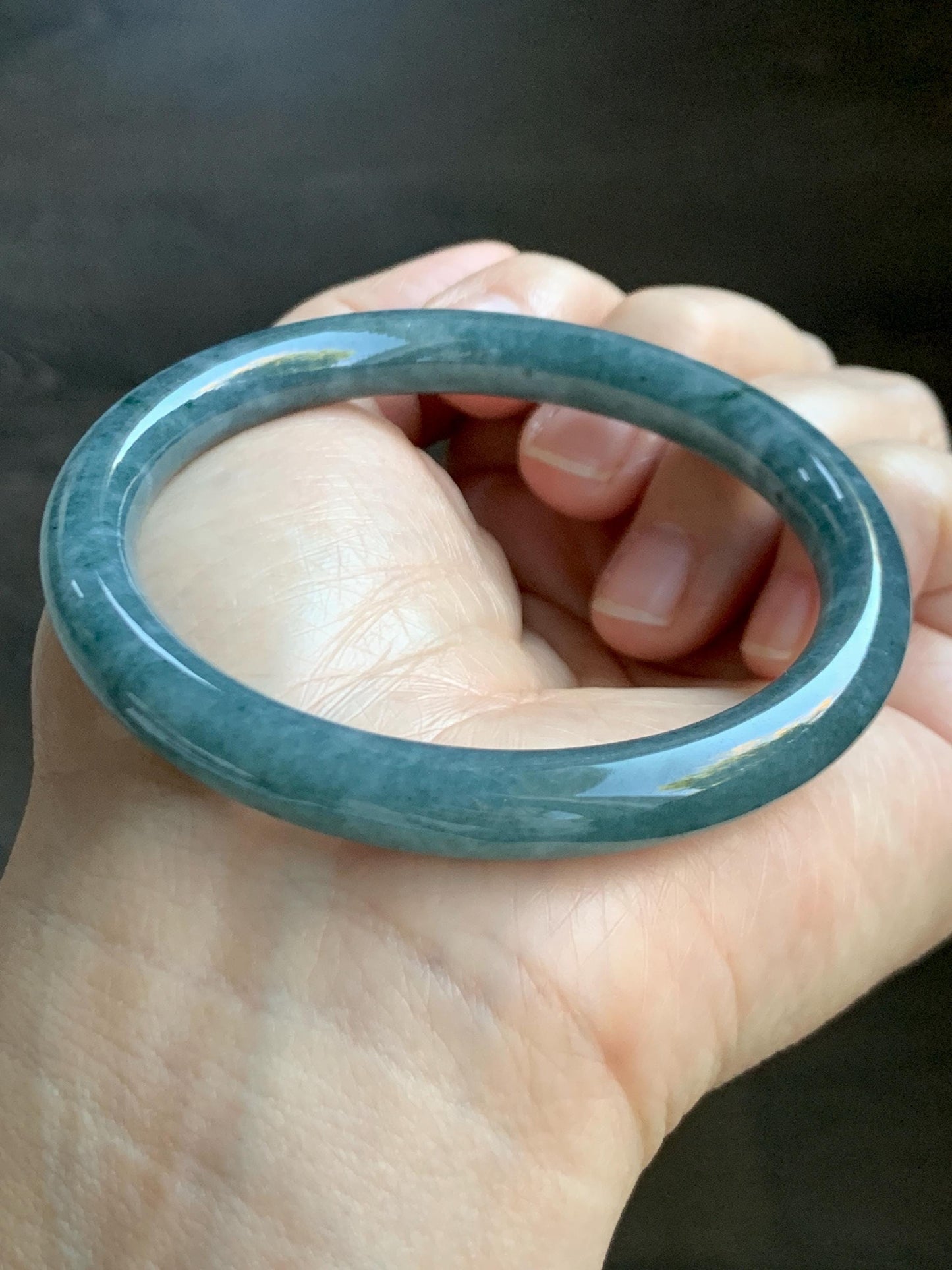 Certified Natural Grade A Guatemalan Icy Translucent Dark Aegean Blue Marbled Jade Jadeite Bangle Bracelet 56.96mm 7” 33g 天然冰危蓝飘花翡翠圆条手镯 723