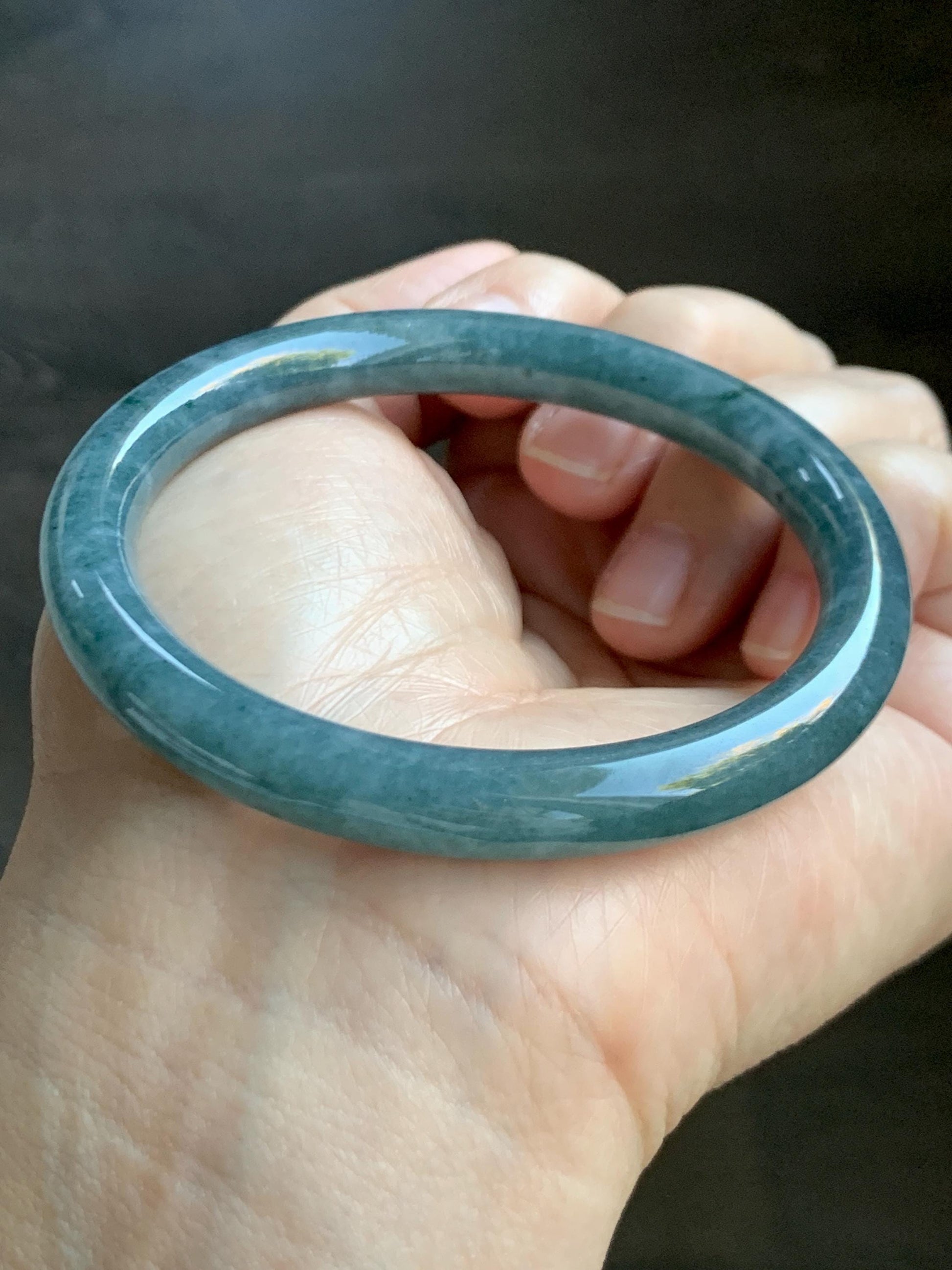 Certified Natural Grade A Guatemalan Icy Translucent Dark Aegean Blue Marbled Jade Jadeite Bangle Bracelet 56.96mm 7” 33g 天然冰危蓝飘花翡翠圆条手镯 723