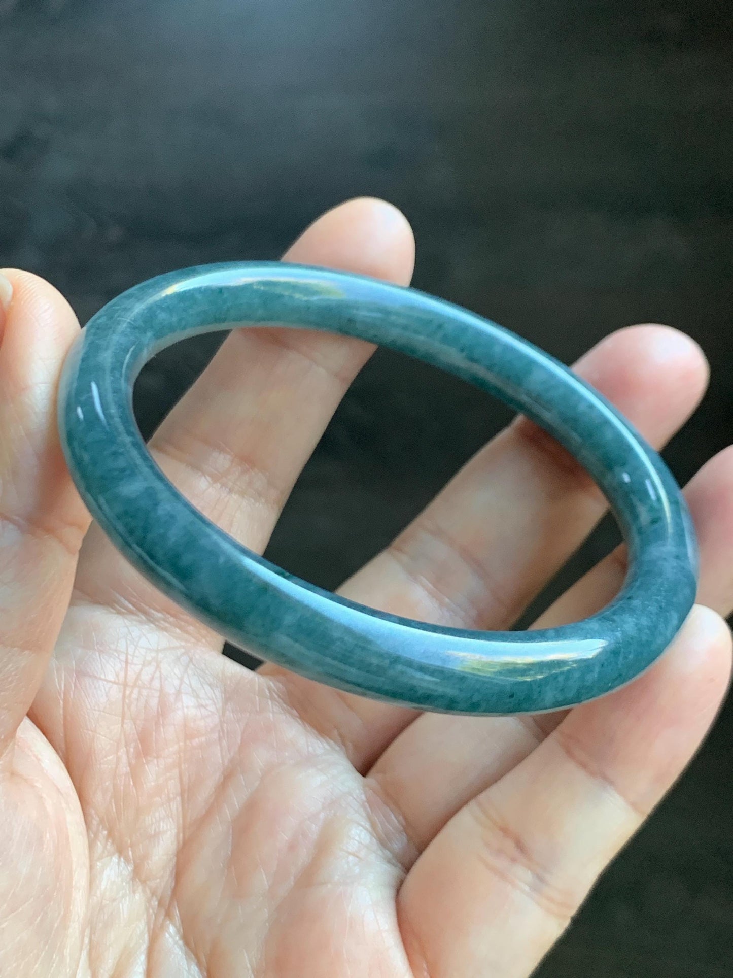 Certified Natural Grade A Guatemalan Icy Translucent Dark Aegean Blue Marbled Jade Jadeite Bangle Bracelet 56.96mm 7” 33g 天然冰危蓝飘花翡翠圆条手镯 723