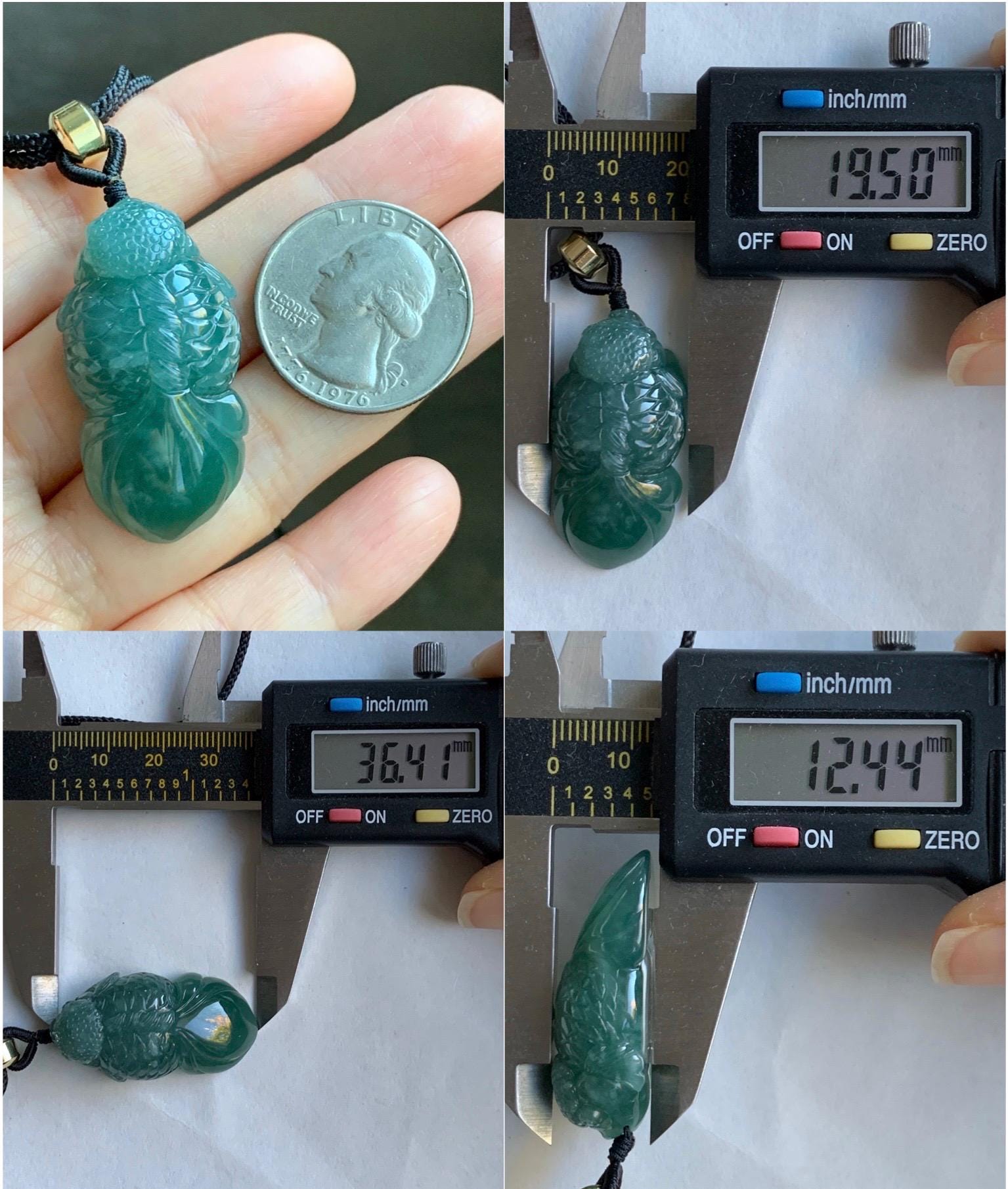 Natural Grade A Guatemalan Icy Translucent Dark Teal Blue Jade Jadeite Carved Goldfish Pendant Rope Necklace 25" 19g 天然冰危蓝水翡翠精工金鱼吊坠 WJY161