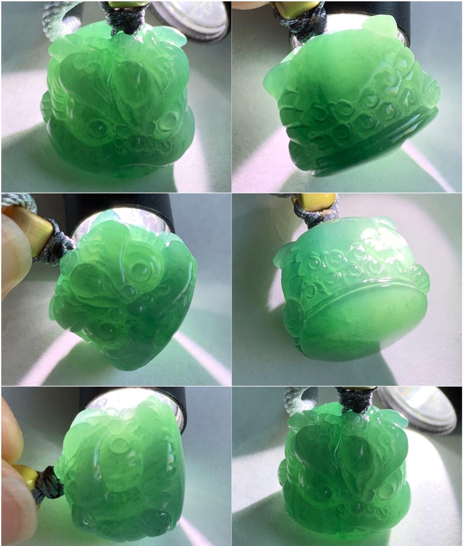 Natural Grade A Guatemalan Icy Translucent Dark Teal Blue Jade Jadeite Dancing Lion Pendant Rope Necklace 26” 14g 天然冰危深蓝绿翡翠醒狮吊坠 XSH140B