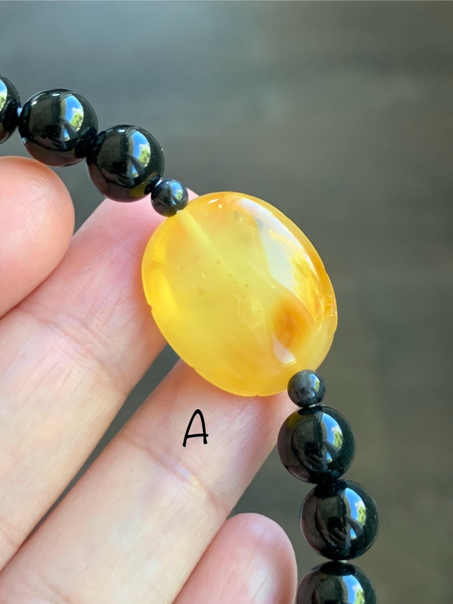 Natural Grade A Opaque Black Jade Jadeite Natural Tree Resin Carved Turle Shell Beaded Bracelet 8mm 6.25” 6.75” 7” 天然墨翠圆珠蜜蜡富甲手串 MHP