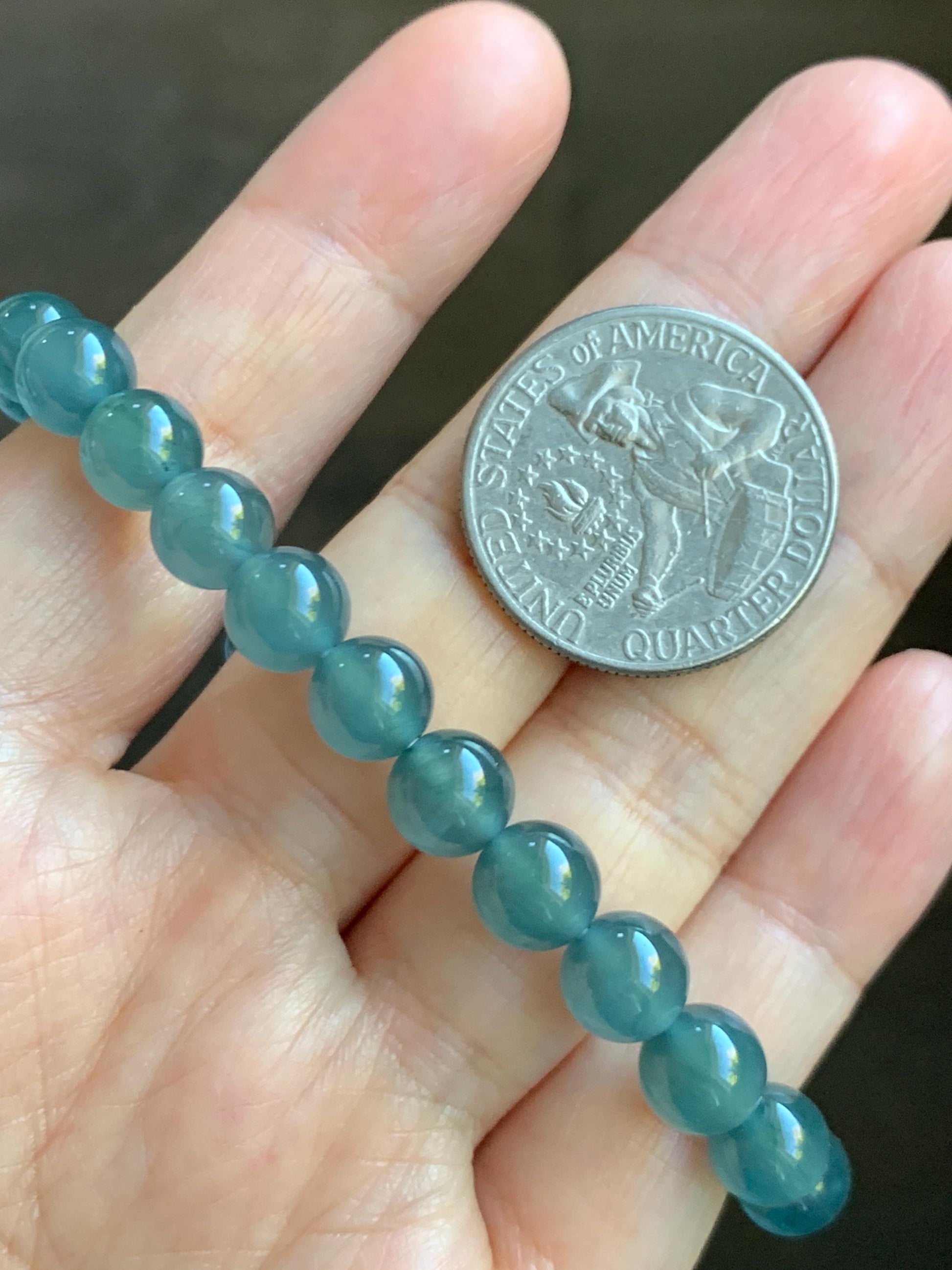 Natural Grade A Guatemalan Icy Highly Translucent Teal Blue Jade Jadeite Beaded Bracelet 7.8mm 7” 20g Stretchy 天然高冰危蓝翡翠手串 HWL286