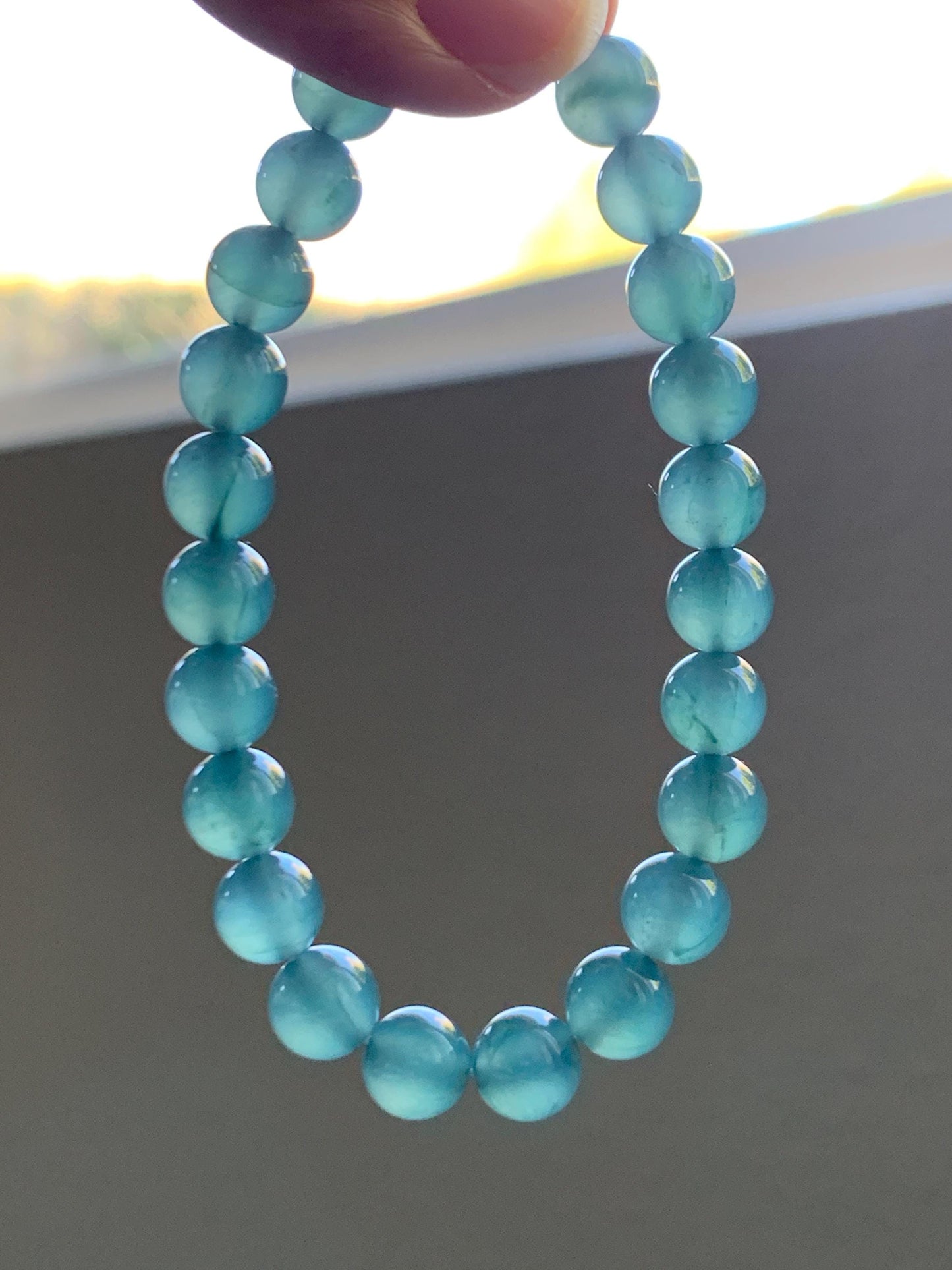 Natural Grade A Guatemalan Icy Highly Translucent Teal Blue Jade Jadeite Beaded Bracelet 7.8mm 7” 20g Stretchy 天然高冰危蓝翡翠手串 HWL286