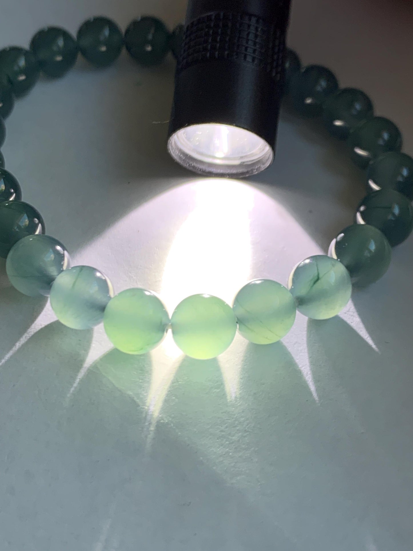 Natural Grade A Guatemalan Icy Highly Translucent Teal Blue Jade Jadeite Beaded Bracelet 7.8mm 7” 20g Stretchy 天然高冰危蓝翡翠手串 HWL286