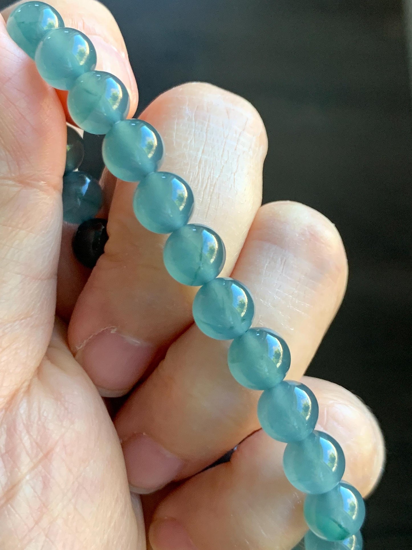 Natural Grade A Guatemalan Icy Highly Translucent Teal Blue Jade Jadeite Beaded Bracelet 7.8mm 7” 20g Stretchy 天然高冰危蓝翡翠手串 HWL286