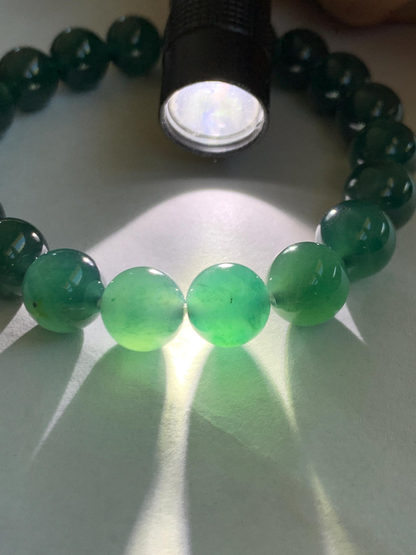 Natural Grade A Guatemalan Icy Translucent Dark Teal Green Jade Jadeite Beaded Bracelet Stretchy 9.8mm 7.25” 32g 天然冰危深蓝绿翡翠圆珠手串 WLZ400A