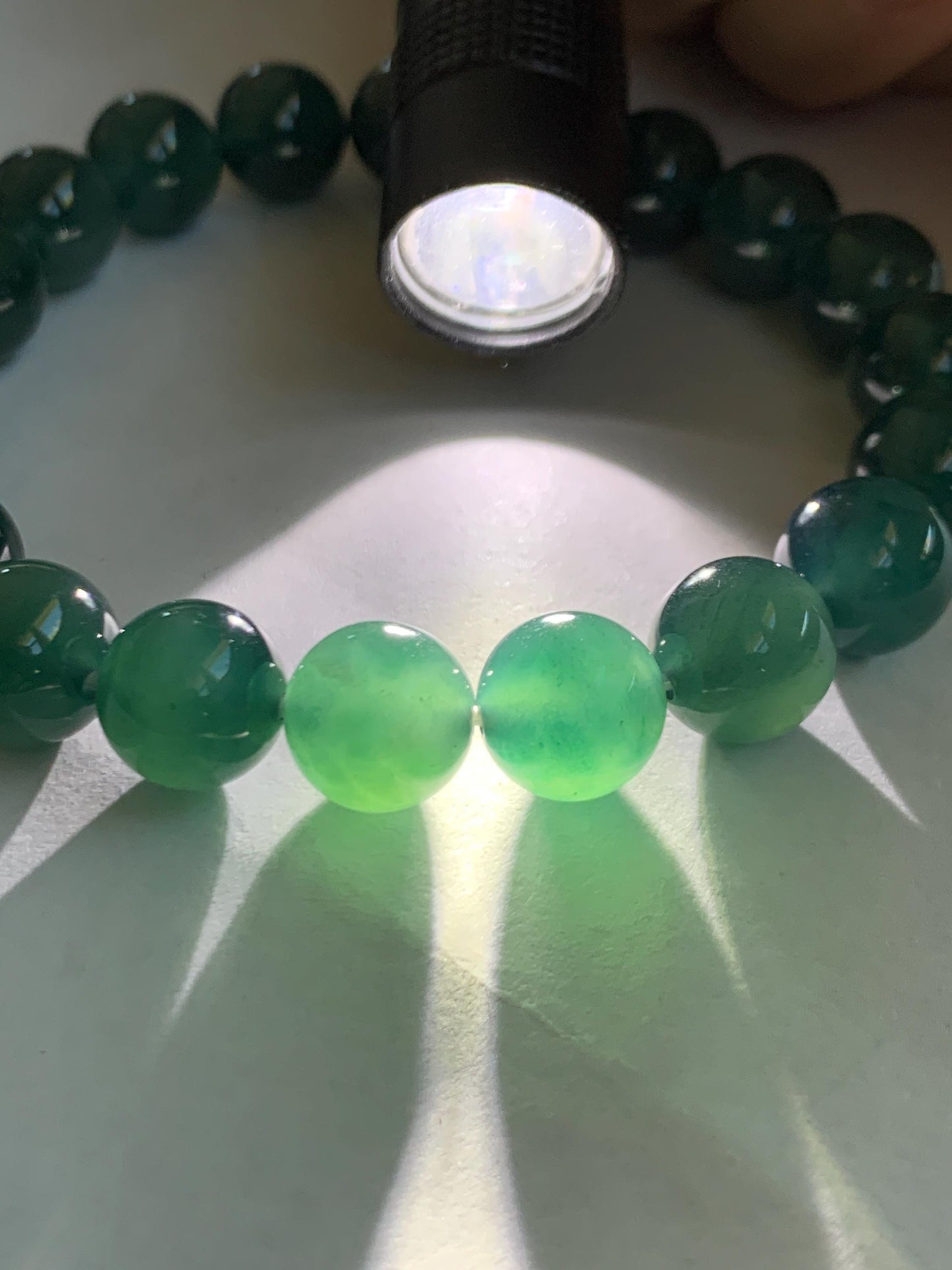 Natural Grade A Guatemalan Icy Translucent Dark Teal Green Jade Jadeite Beaded Bracelet Stretchy 9.8mm 7.25” 32g 天然冰危深蓝绿翡翠圆珠手串 WLZ400A