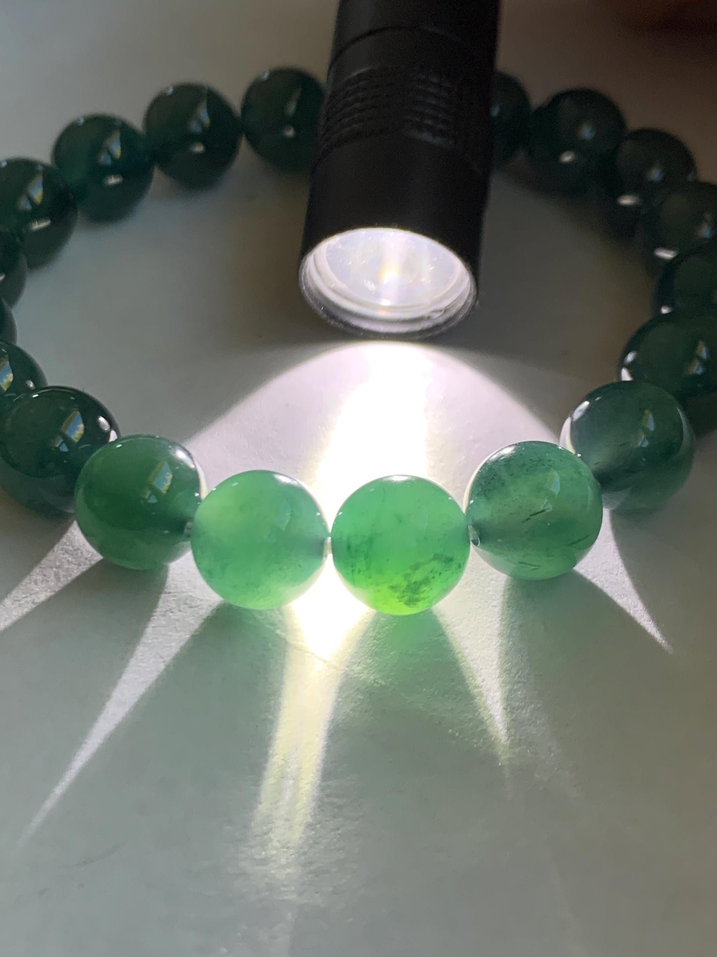 Natural Grade A Guatemalan Icy Translucent Dark Teal Green Jade Jadeite Beaded Bracelet Stretchy 9.8mm 7.25” 32g 天然冰危深蓝绿翡翠圆珠手串 WLZ400A