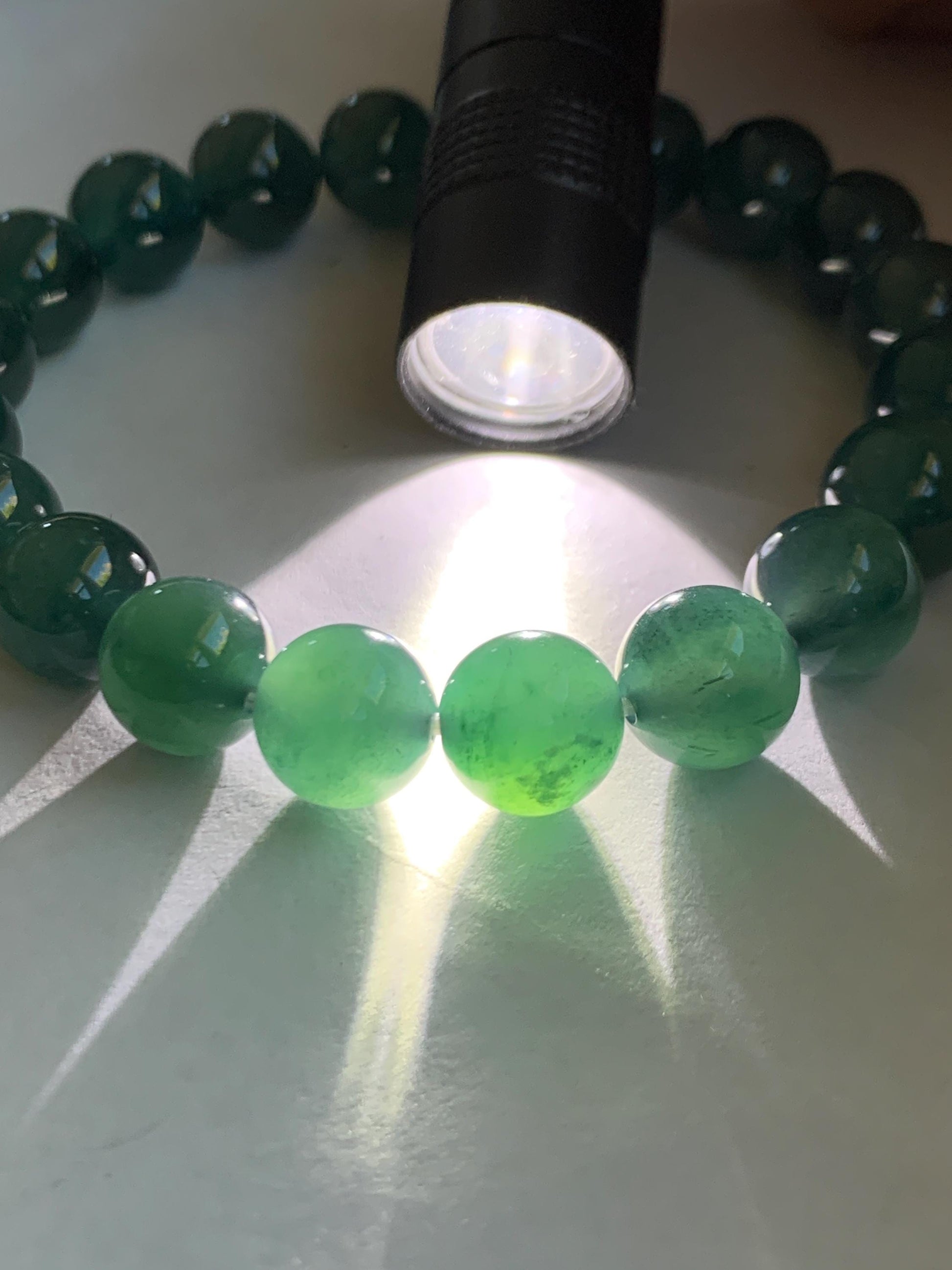 Natural Grade A Guatemalan Icy Translucent Dark Teal Green Jade Jadeite Beaded Bracelet Stretchy 9.8mm 7.25” 32g 天然冰危深蓝绿翡翠圆珠手串 WLZ400A