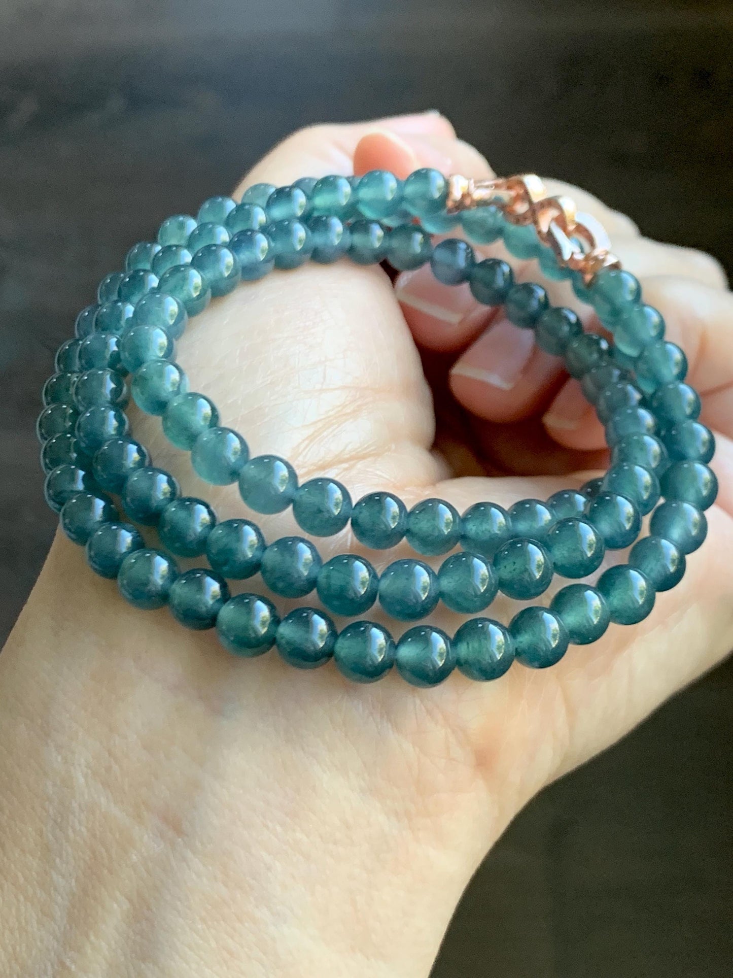 Grade A Natural Guatemalan Icy Highly Translucent Aegean Blue Jade Jadeite Beaded Necklace 5.9mm 23” 36g 天然冰危蓝翡翠圆珠项链 WXL308