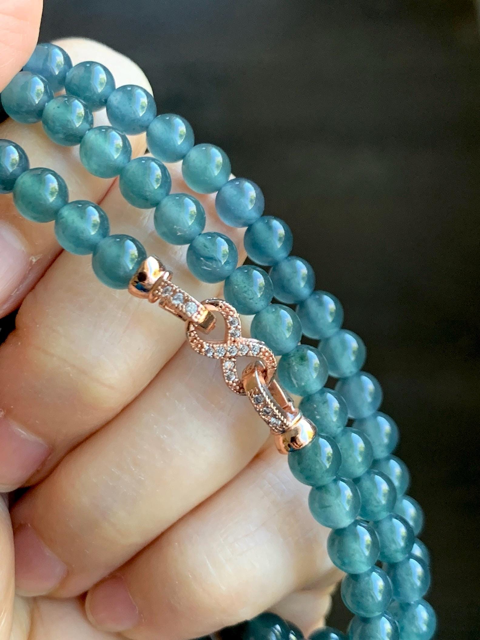 Grade A Natural Guatemalan Icy Highly Translucent Aegean Blue Jade Jadeite Beaded Necklace 5.9mm 23” 36g 天然冰危蓝翡翠圆珠项链 WXL308