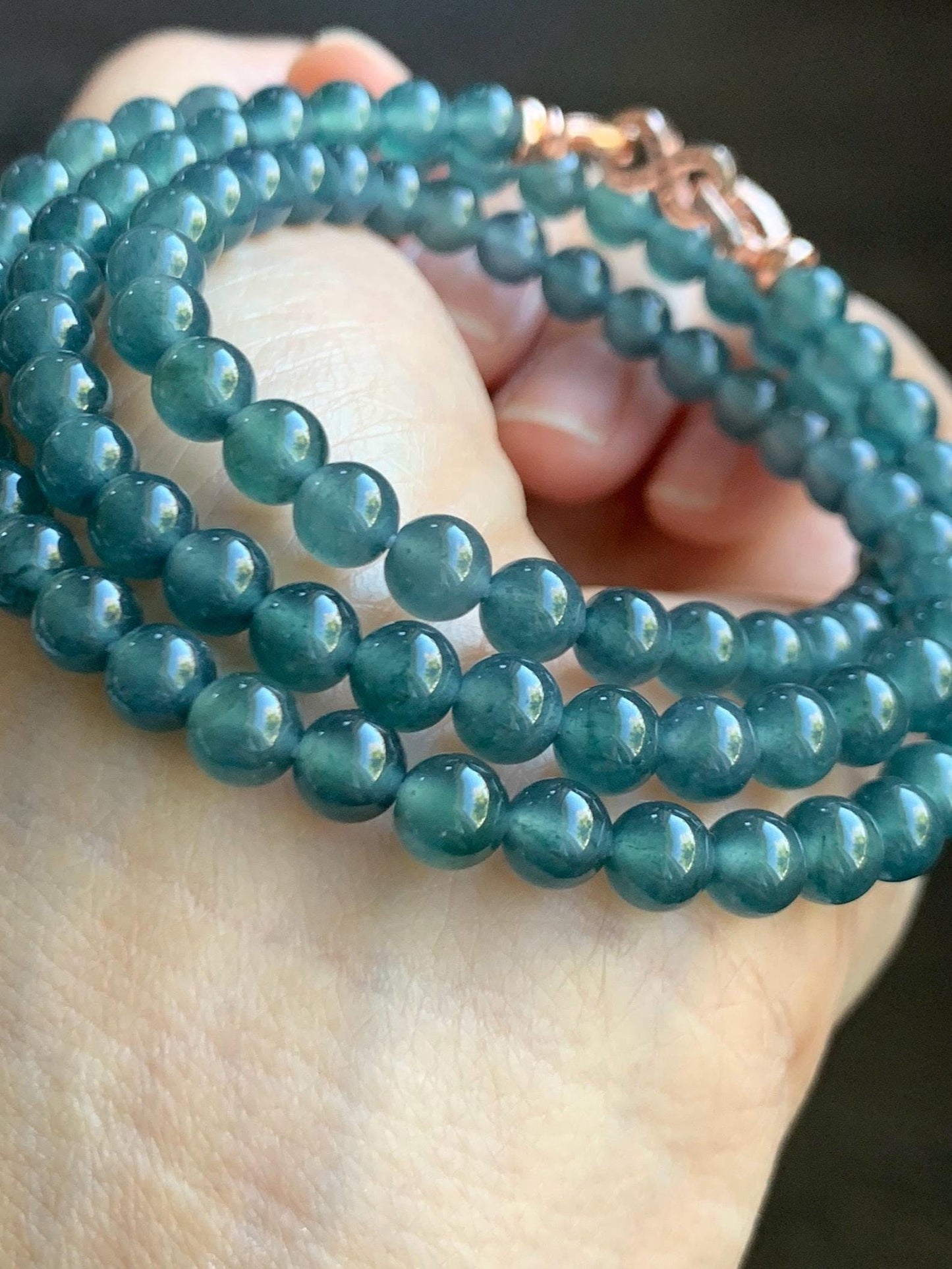 Grade A Natural Guatemalan Icy Highly Translucent Aegean Blue Jade Jadeite Beaded Necklace 5.9mm 23” 36g 天然冰危蓝翡翠圆珠项链 WXL308