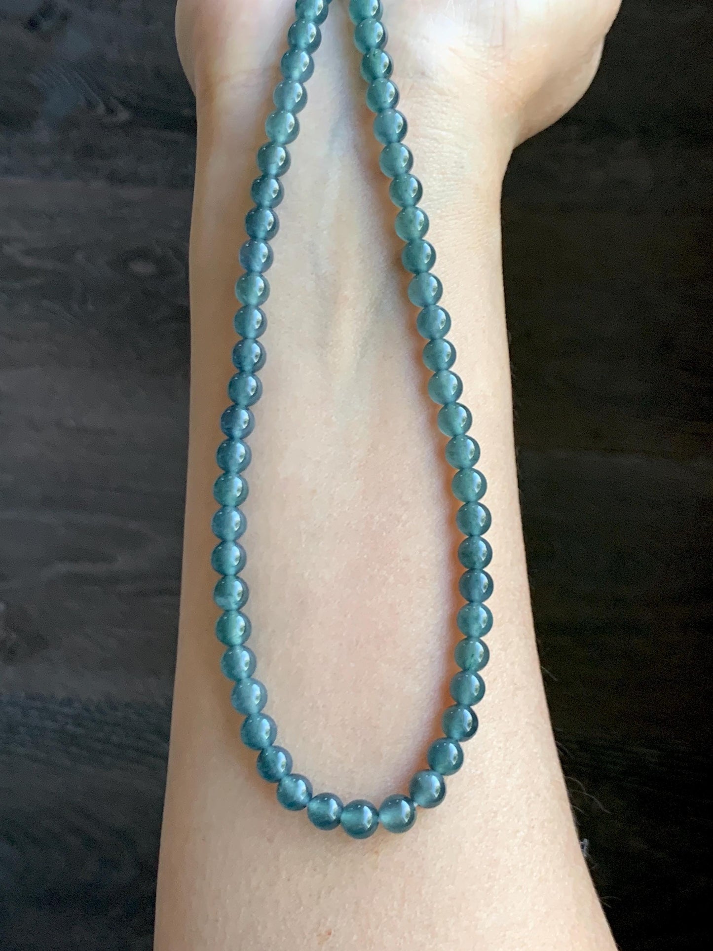 Grade A Natural Guatemalan Icy Highly Translucent Aegean Blue Jade Jadeite Beaded Necklace 5.9mm 23” 36g 天然冰危蓝翡翠圆珠项链 WXL308