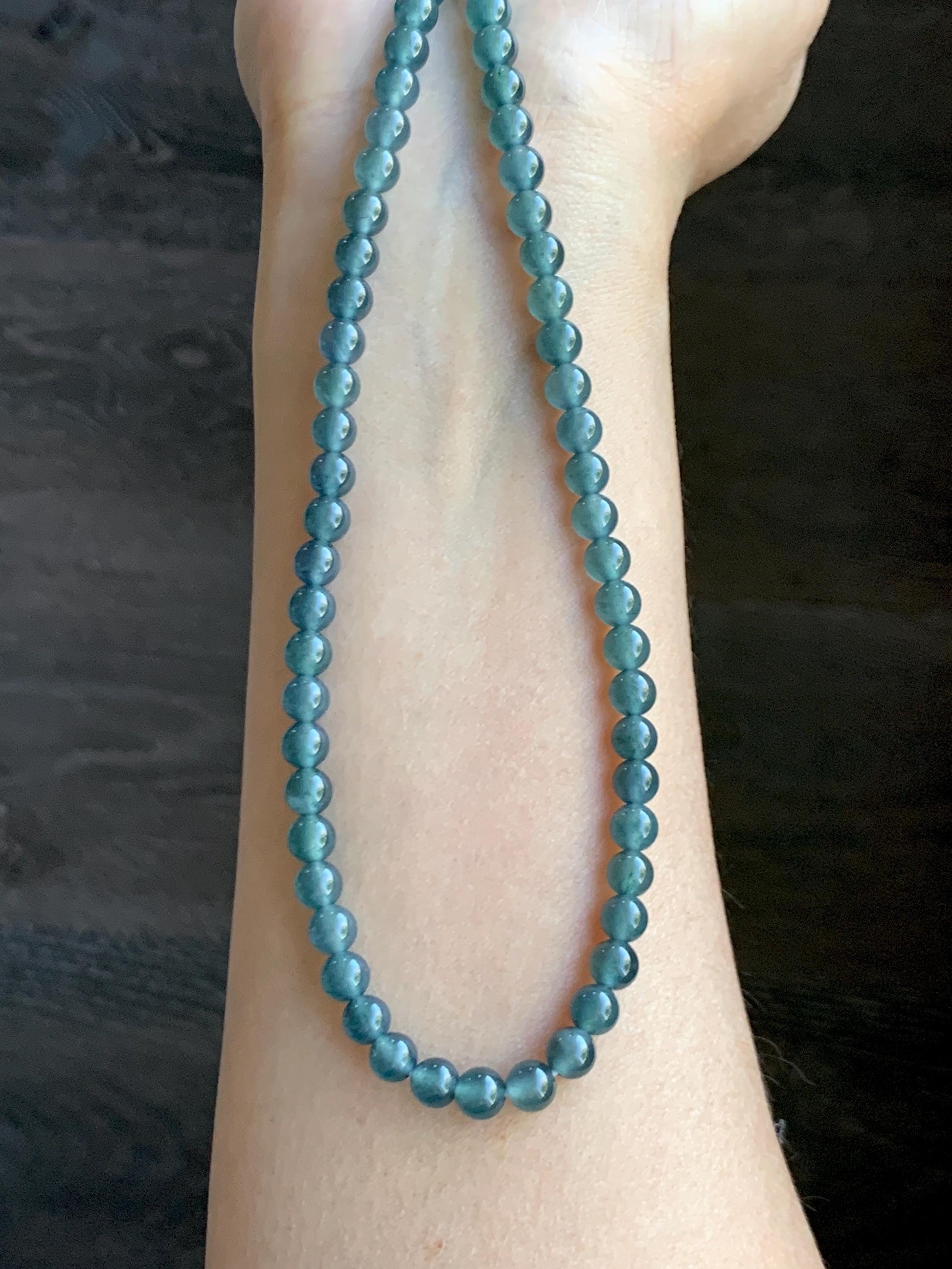 Grade A Natural Guatemalan Icy Highly Translucent Aegean Blue Jade Jadeite Beaded Necklace 5.9mm 23” 36g 天然冰危蓝翡翠圆珠项链 WXL308
